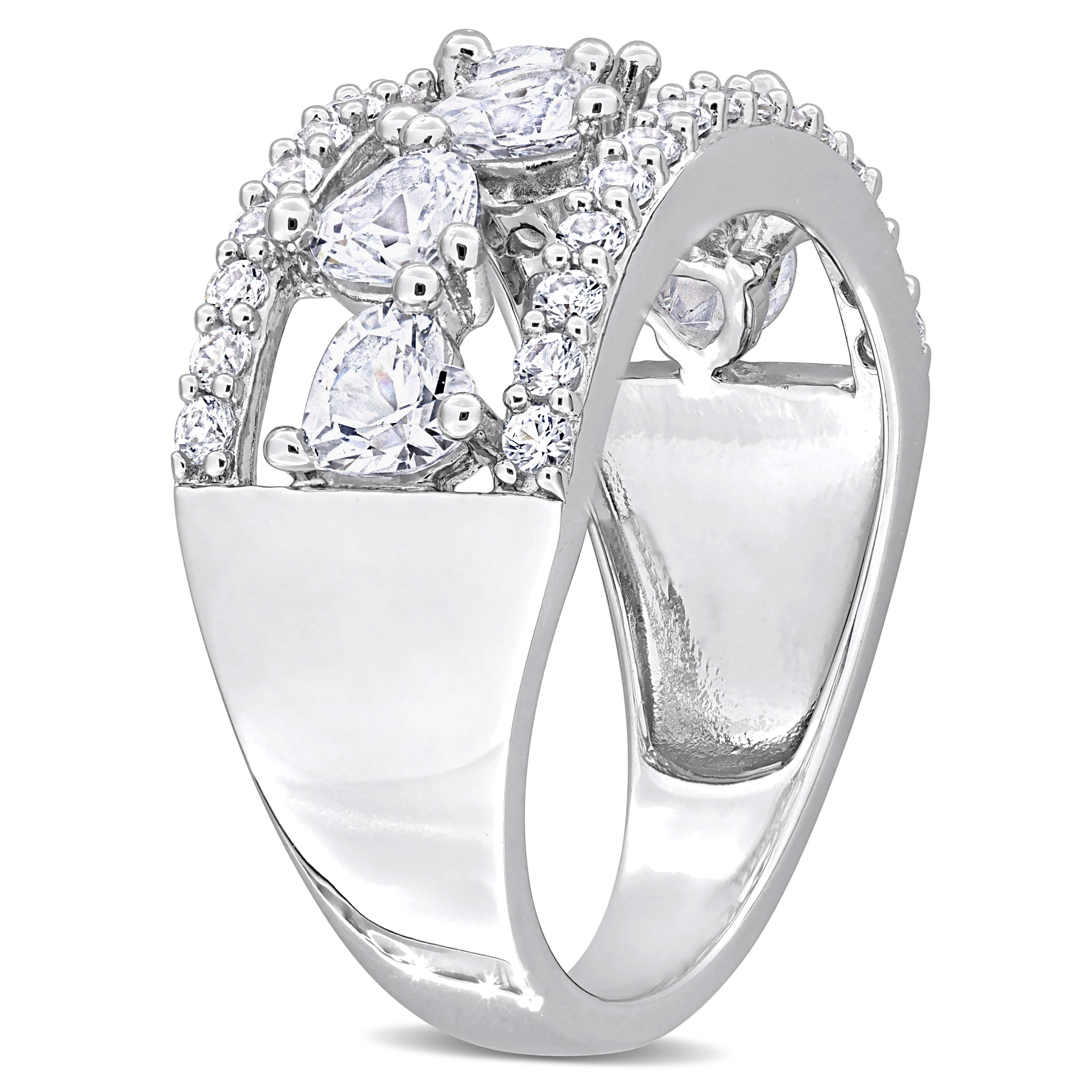 2 1/4 CT TGW Heart-Shaped Created White Sapphire Open Design Semi-Eternity Ring in Sterling Silver