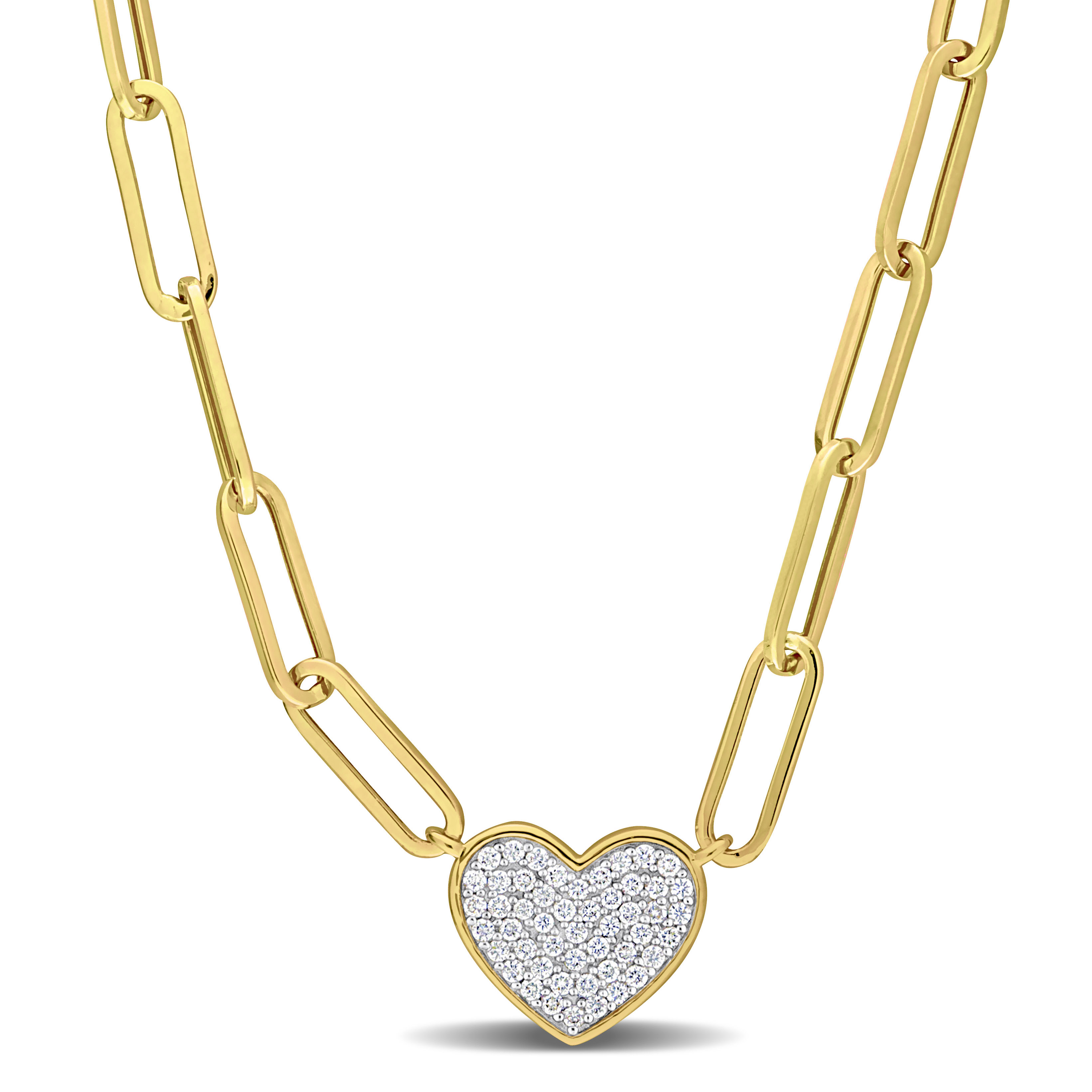 3/8 CT Diamond TW Heart Oval Link 18" Necklace in 14k Yellow Gold