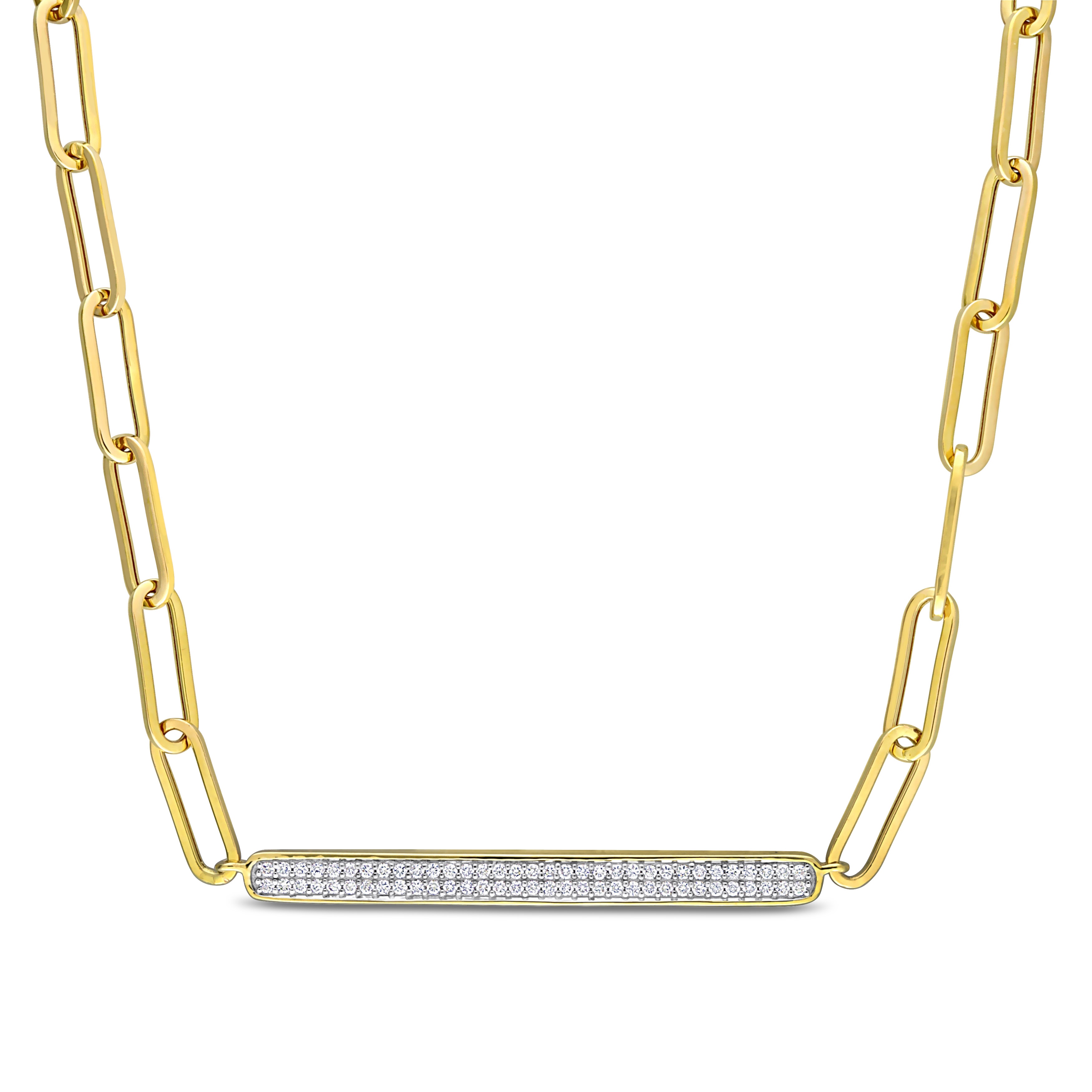 3/8 CT Diamond TW Bar Oval Link 18" Necklace in 14k Yellow Gold