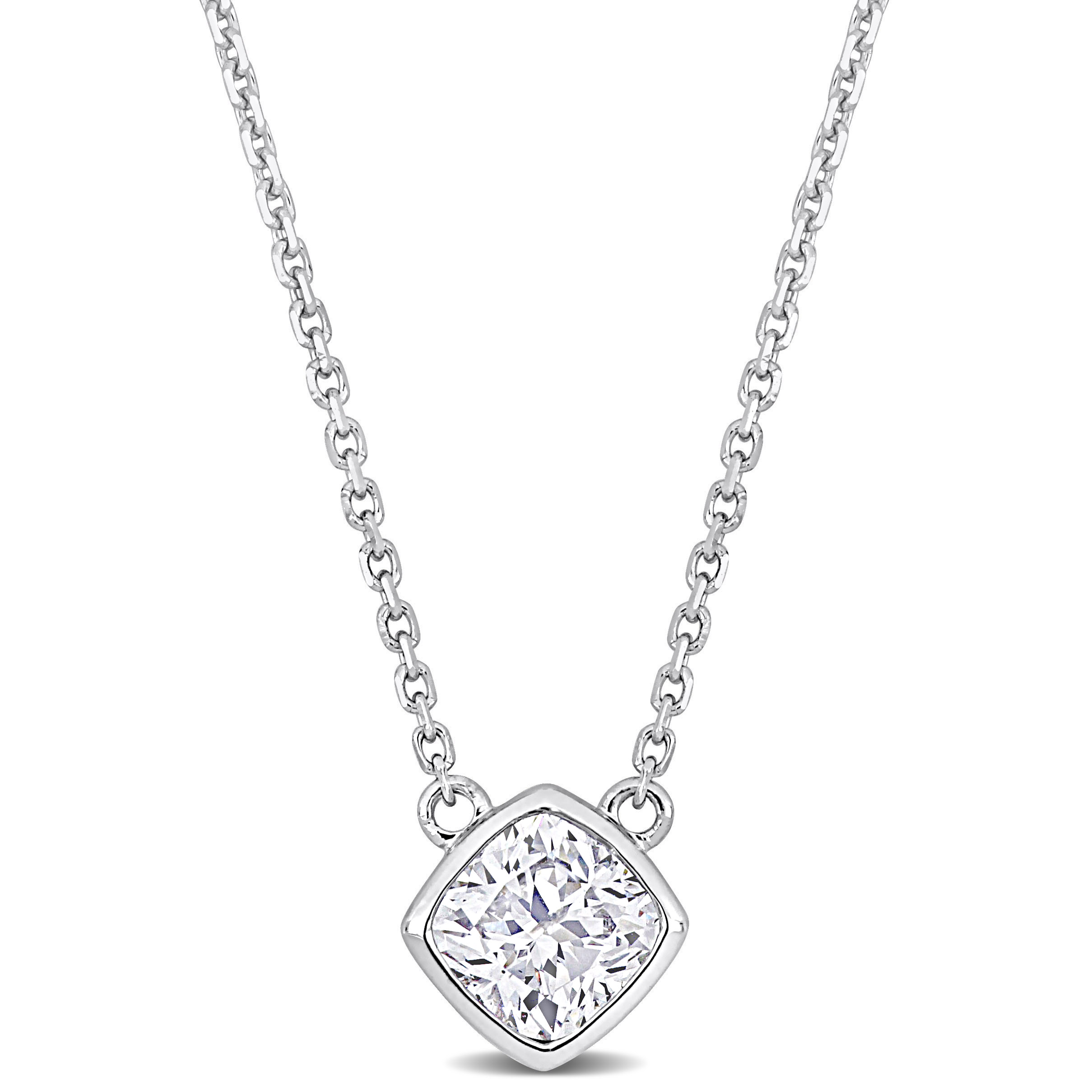 5/8 CT TDW Cushion-Cut Diamond Solitaire Drop Necklace in 14k White Gold - 17 in.