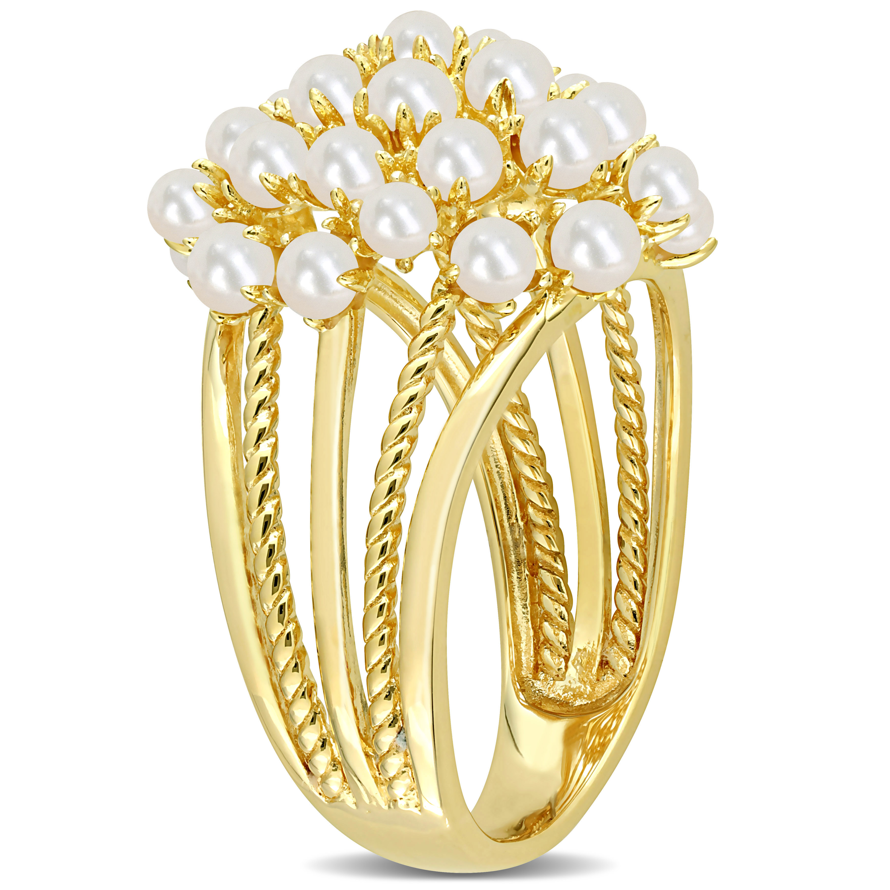 Cultured Freshwater Pearl Split Shank Ring in Yellow Plated Sterling Silver