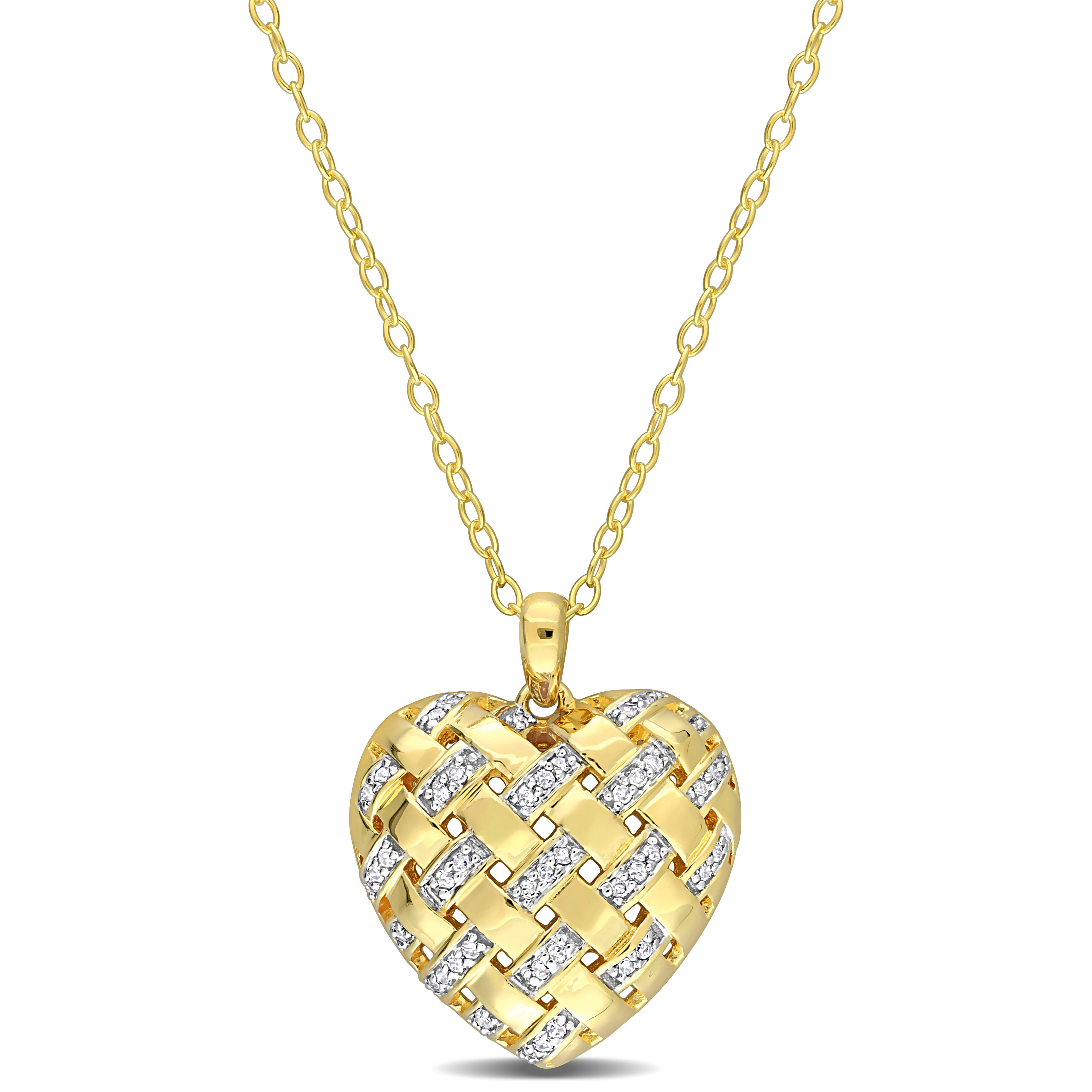 1/8 CT TDW Diamond Lattice Heart Pendant with Chain in Yellow Plated Sterling Silver - 18 in.