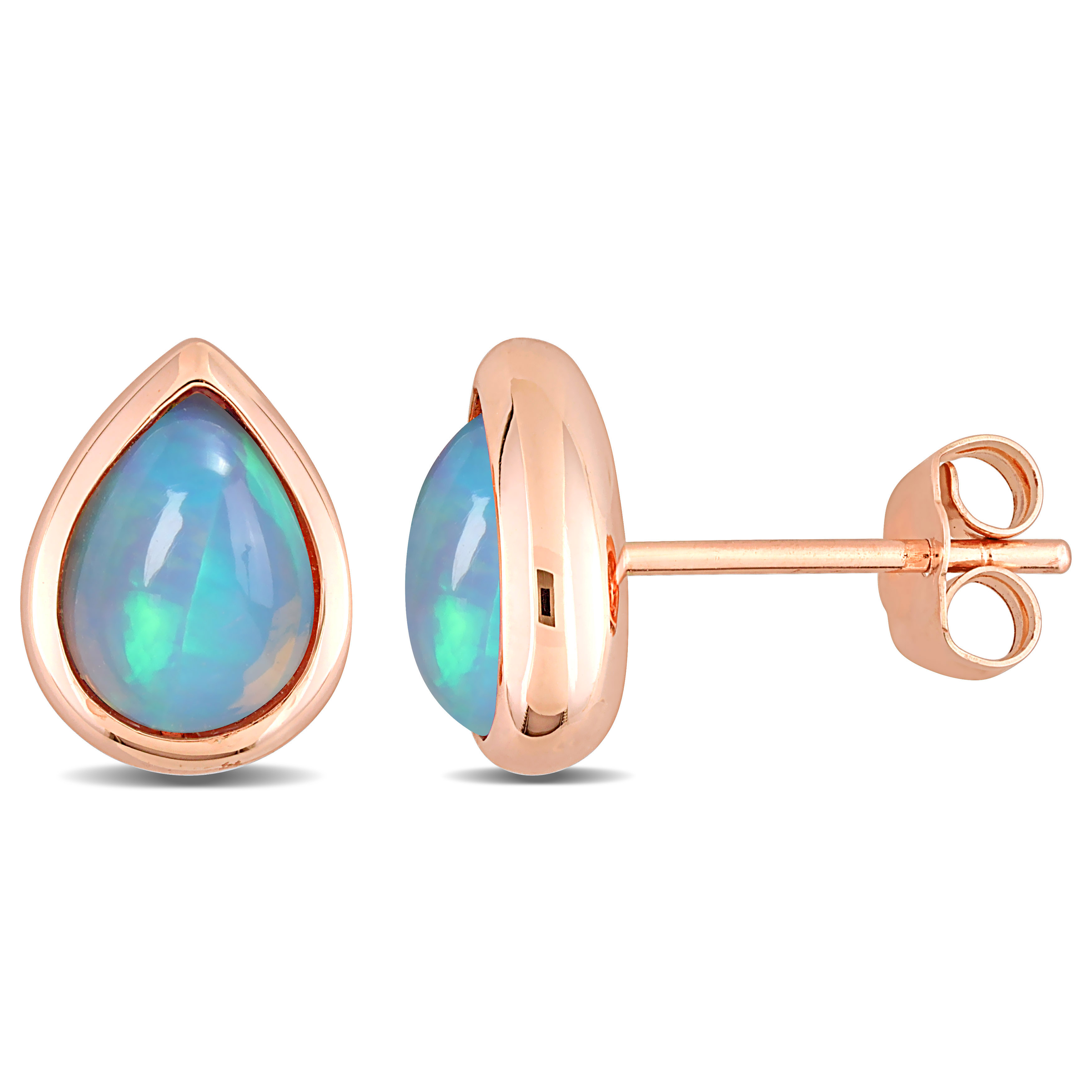 2 1/5 CT TGW Pear-cut Ethiopian Blue Opal Stud Earrings in 10k Rose Gold