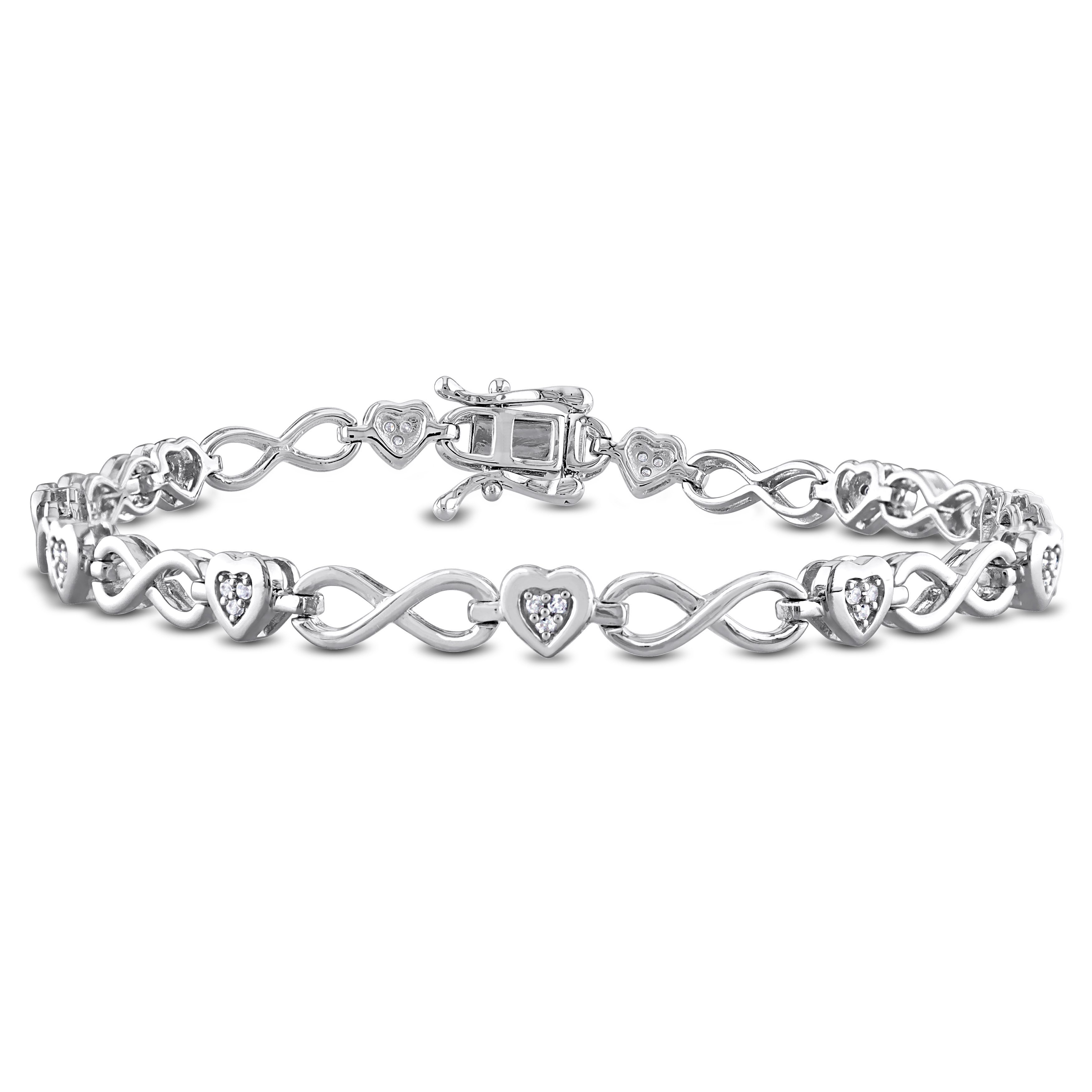 1/6 CT TDW Heart-shaped Diamond Infinity Link Statement Bracelet in Sterling Silver - 7.25 in.