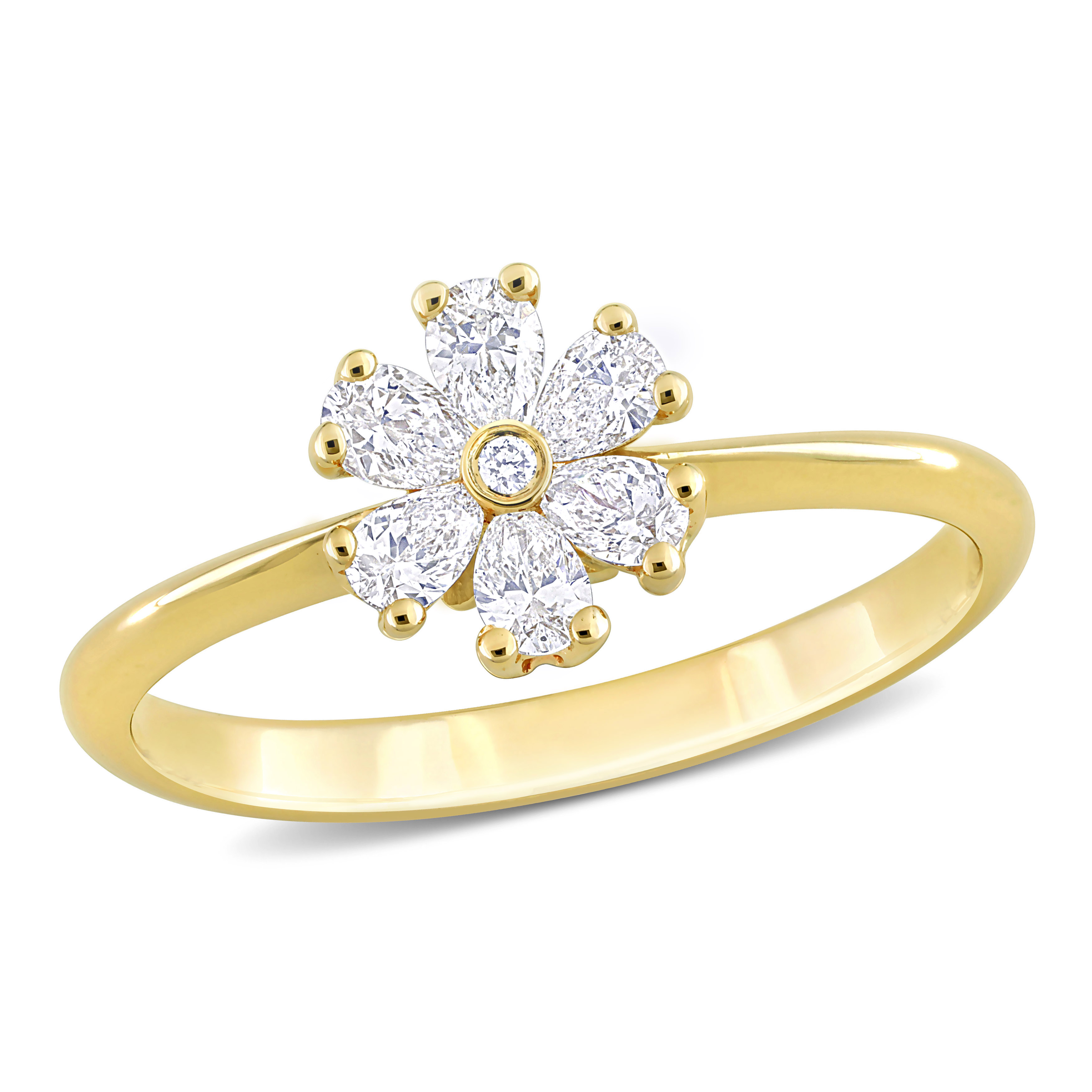 2/5 CT TDW Pear and Round-Shaped Diamonds Floral Ring in 14k Yellow Gold