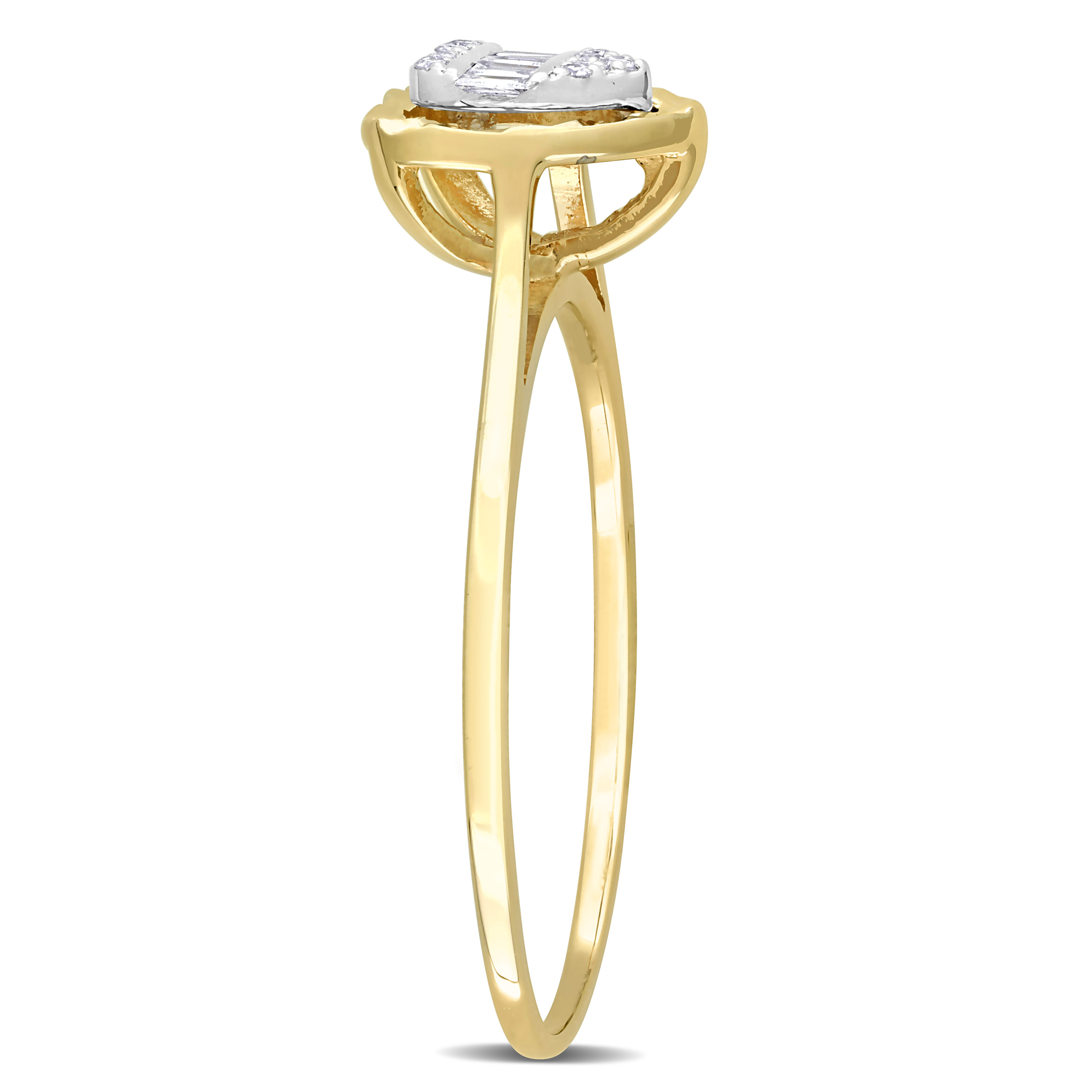 1/10 CT TDW Parallel Baguette and Round-Shaped Diamonds Heart Cluster Ring in 14k White and Yellow Gold