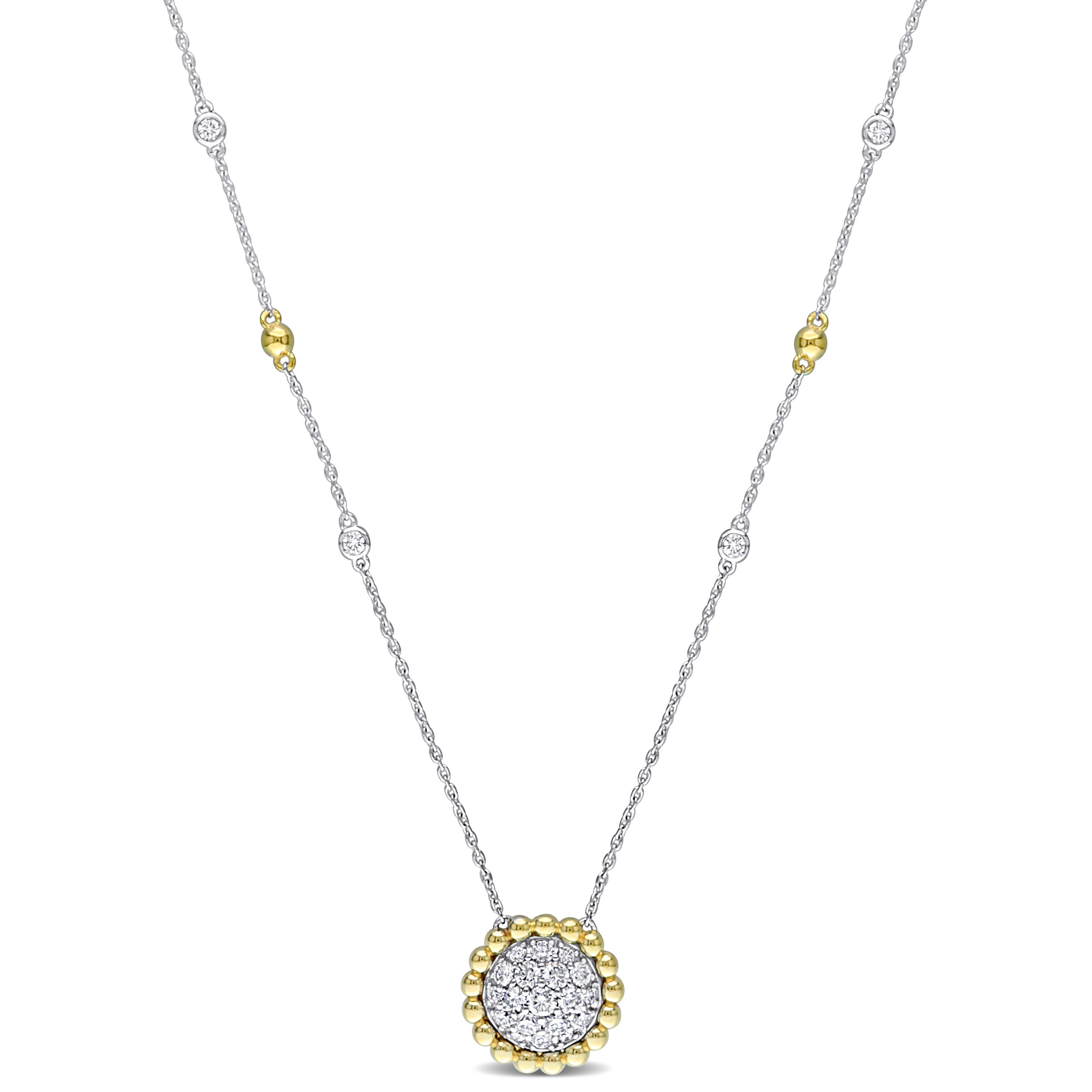 4/5 CT TDW Diamond Cluster Halo Station Necklace in 14k Two-Tone White and Yellow Gold - 18.5 in.