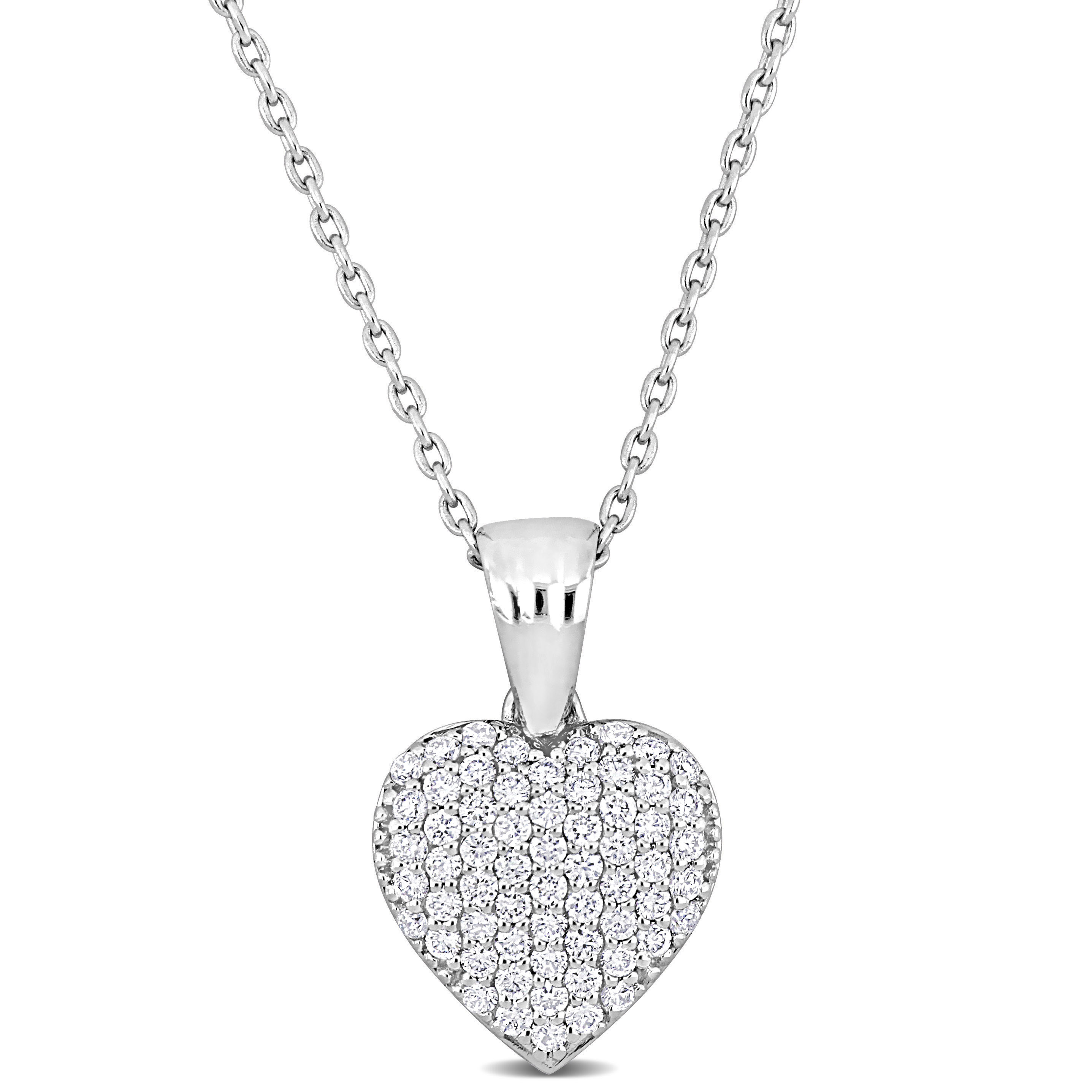 3/8 CT TDW Diamond Clustered Heart Drop Necklace in 14k White Gold - 16.5 in.