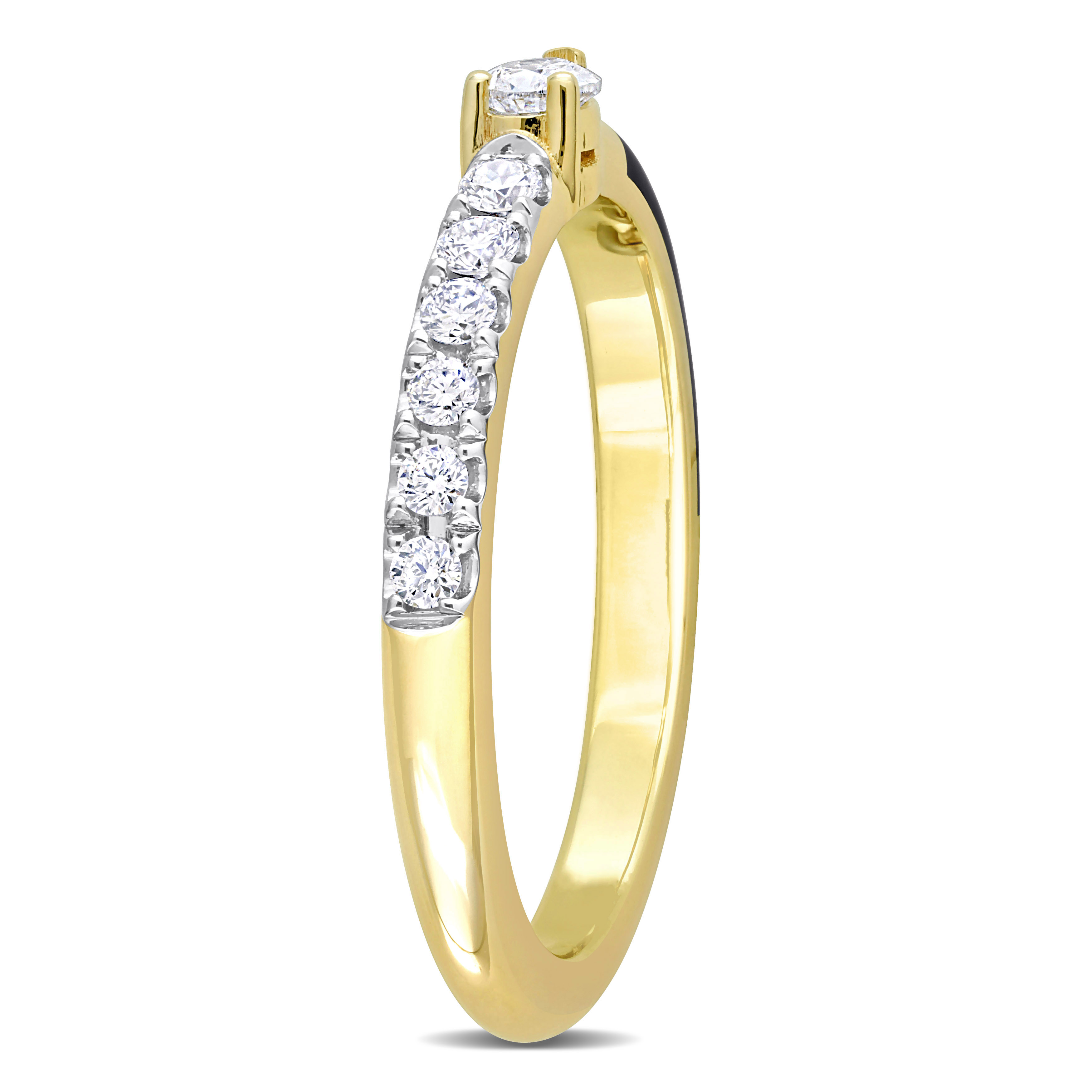 1/4 CT TDW Pear and Round-Shaped Diamonds Black Enamel Ring in 14k Yellow Gold