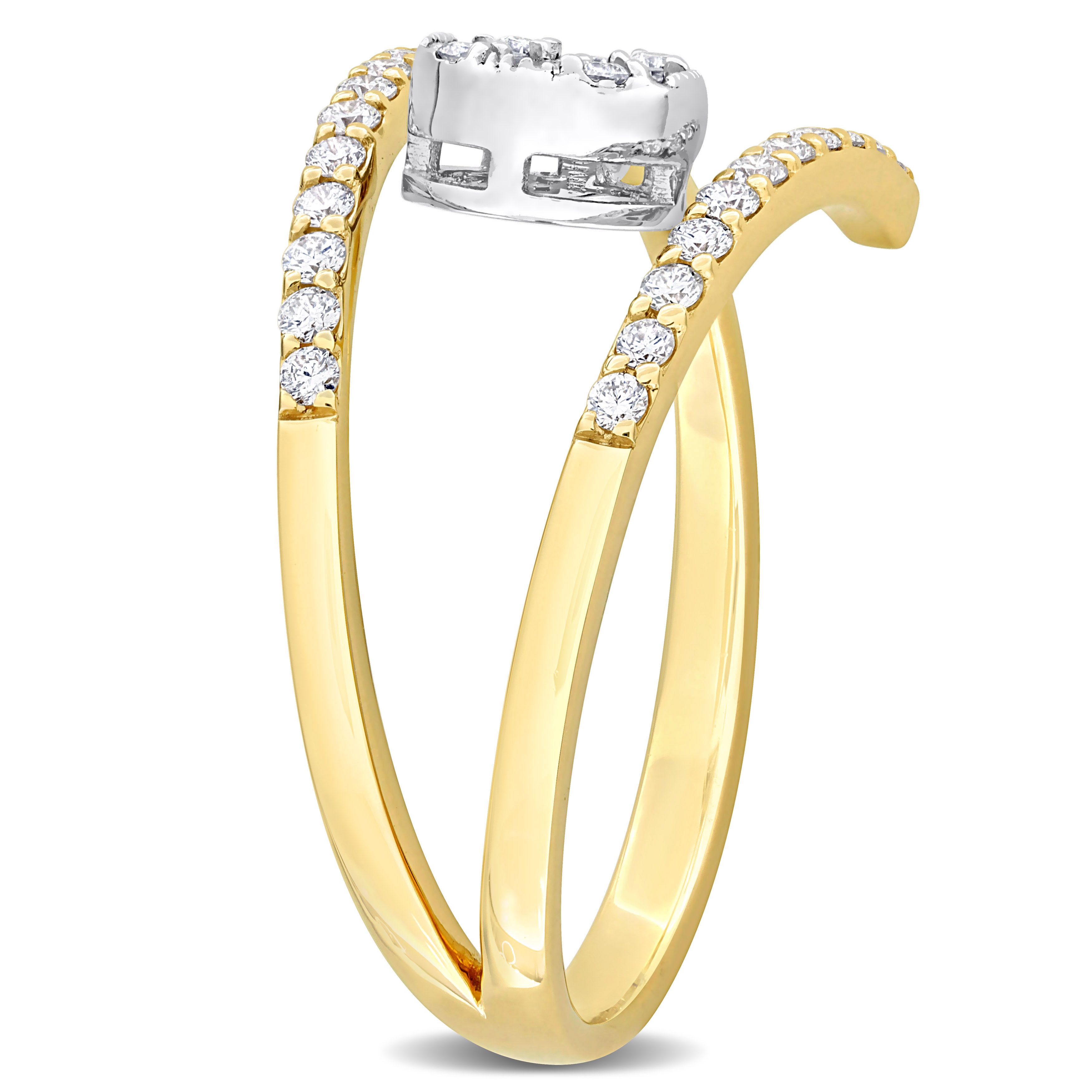 2/5 CT TDW Multi-Shaped Diamonds Crossover Ring in 14k Two-Tone White and Yellow Gold