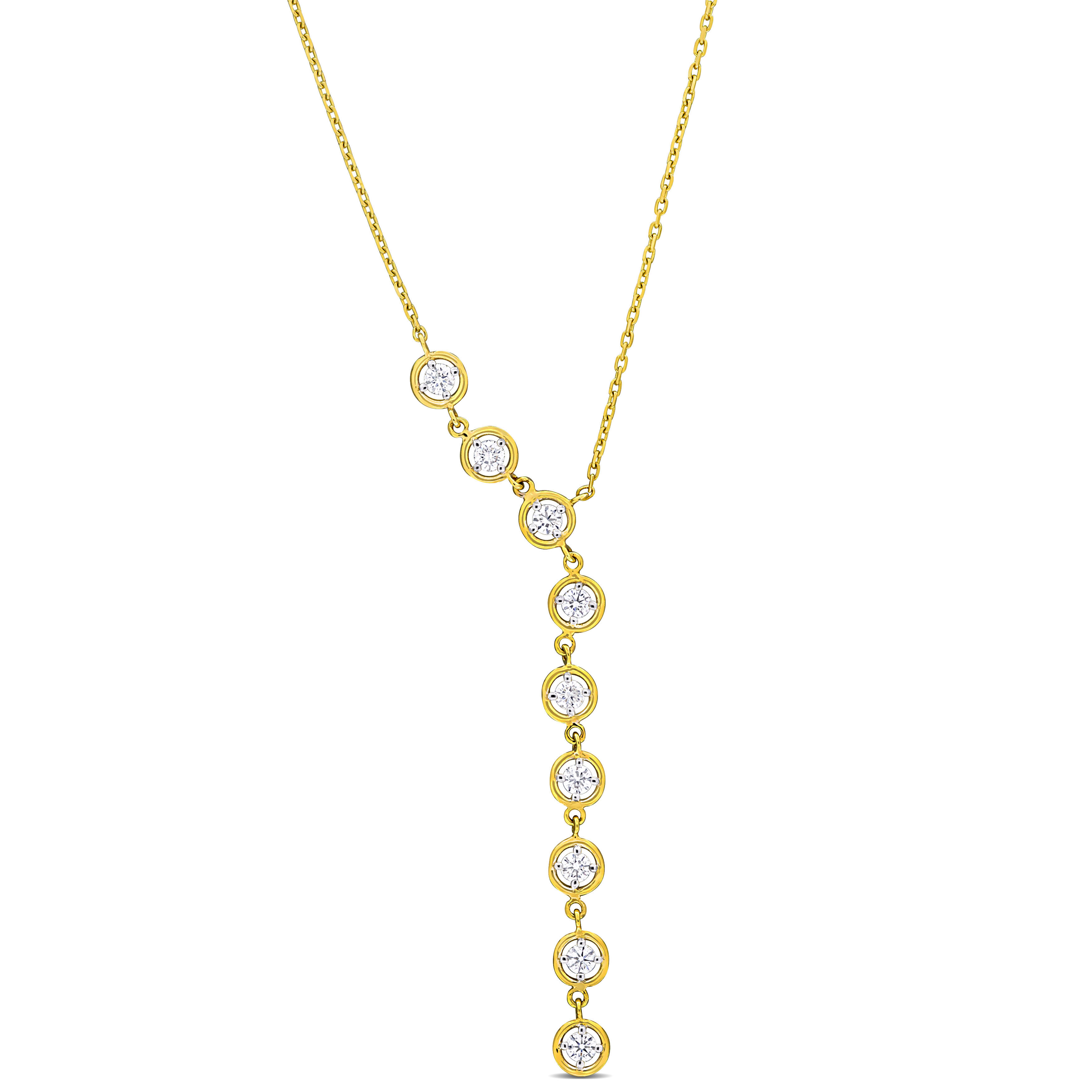 3/8 CT TDW Diamond Circle Motif Lariat Necklace in 10k Yellow Gold - 17 in