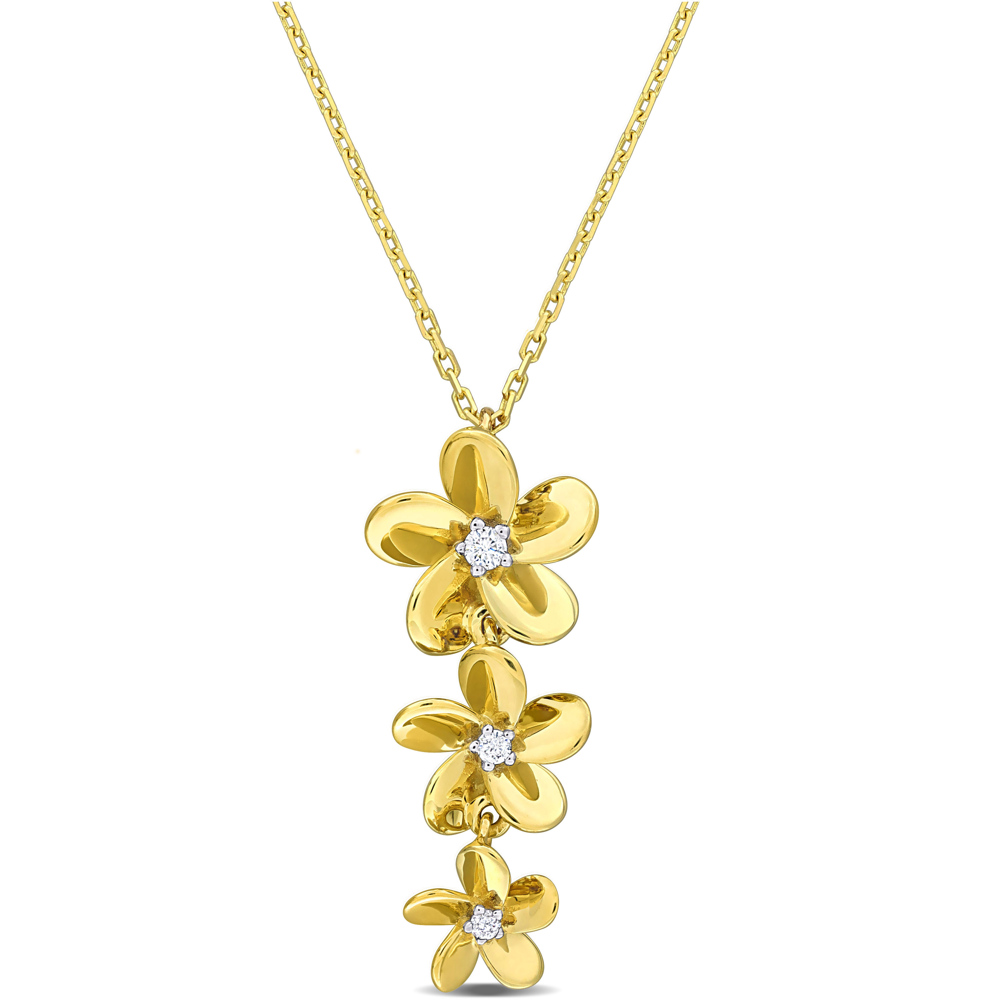 Diamond Accent Floral Pendant with Chain Necklace in 10k Yellow Gold - 17 in