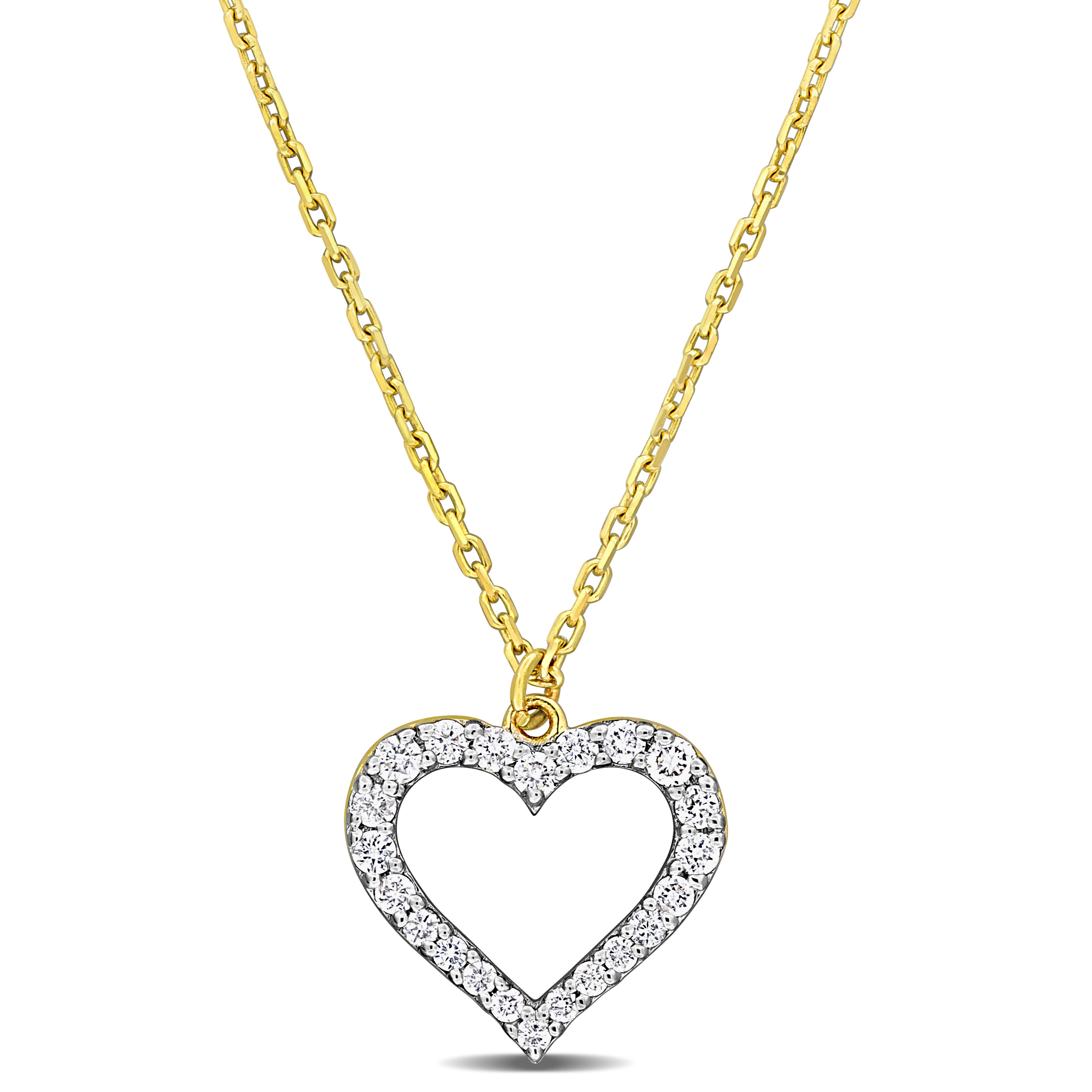 1/5 CT TDW Diamond Heart Pendant with Chain Necklace in 10k Yellow Gold - 17 in