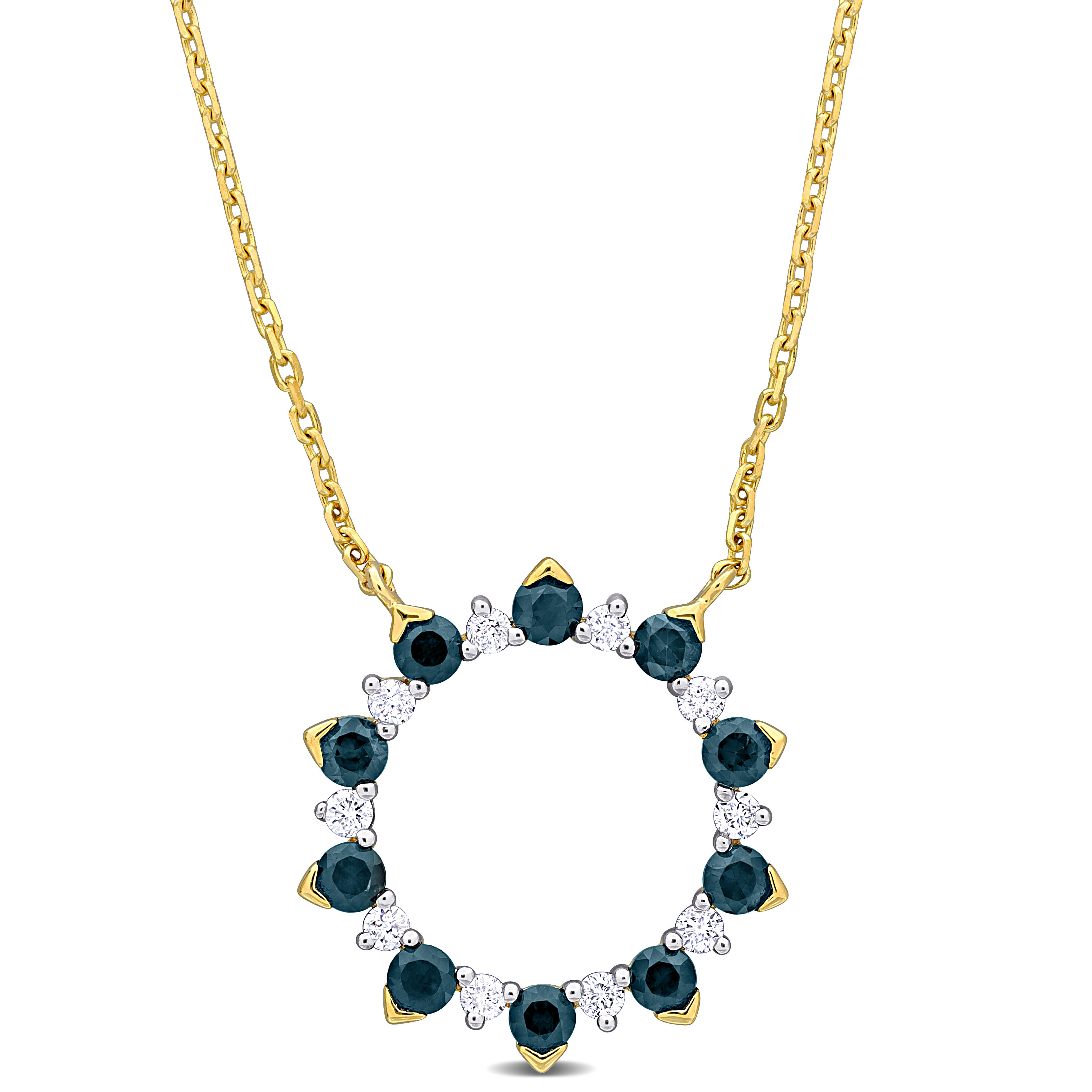 5/8 CT TGW Blue Sapphire and 1/6 CT TDW Diamond Pendant w Chain in 10k Yellow Gold - 16.5 in.