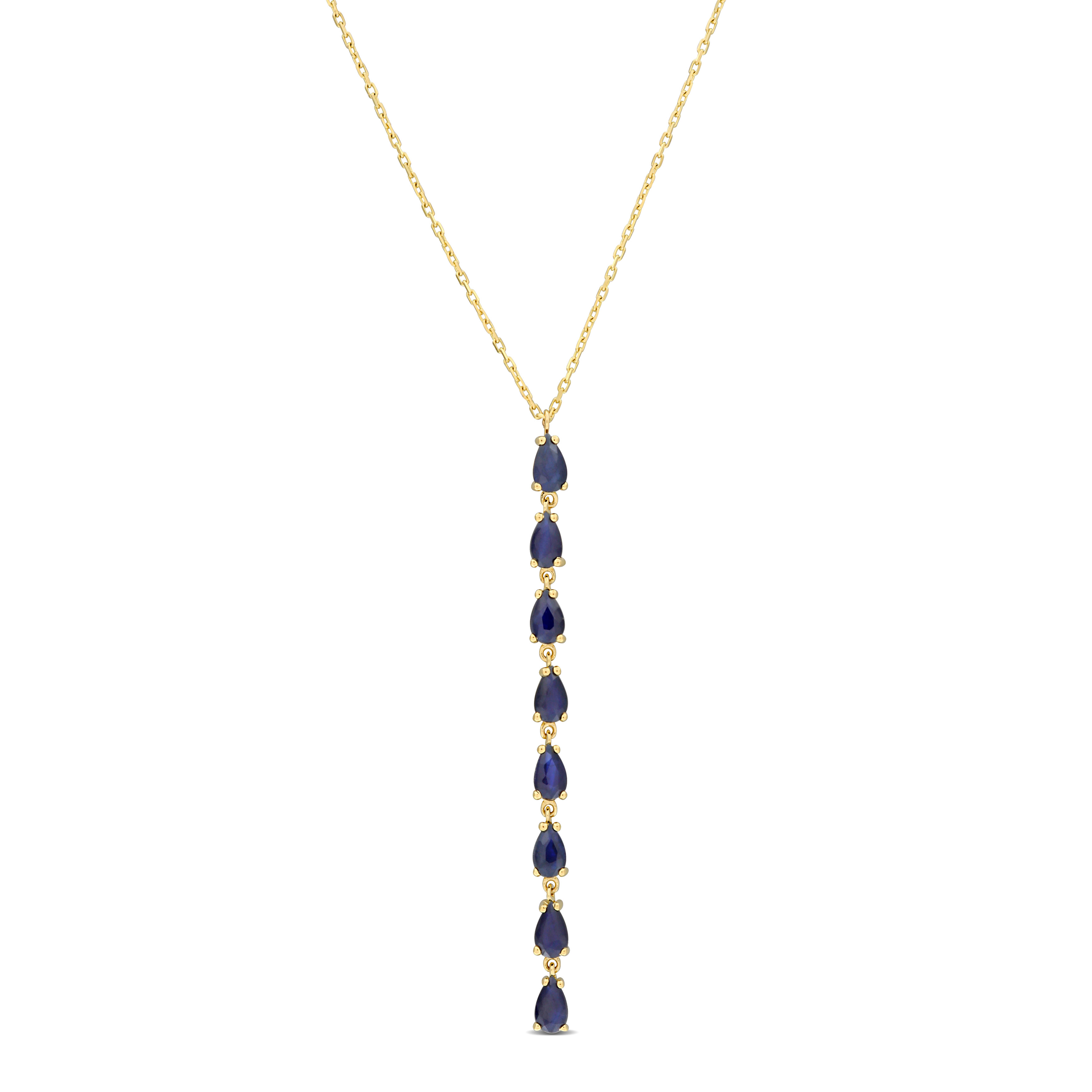 2 CT TGW Pear Shape Blue Sapphire Linear Necklace in 10k Yellow Gold - 16.5 in.