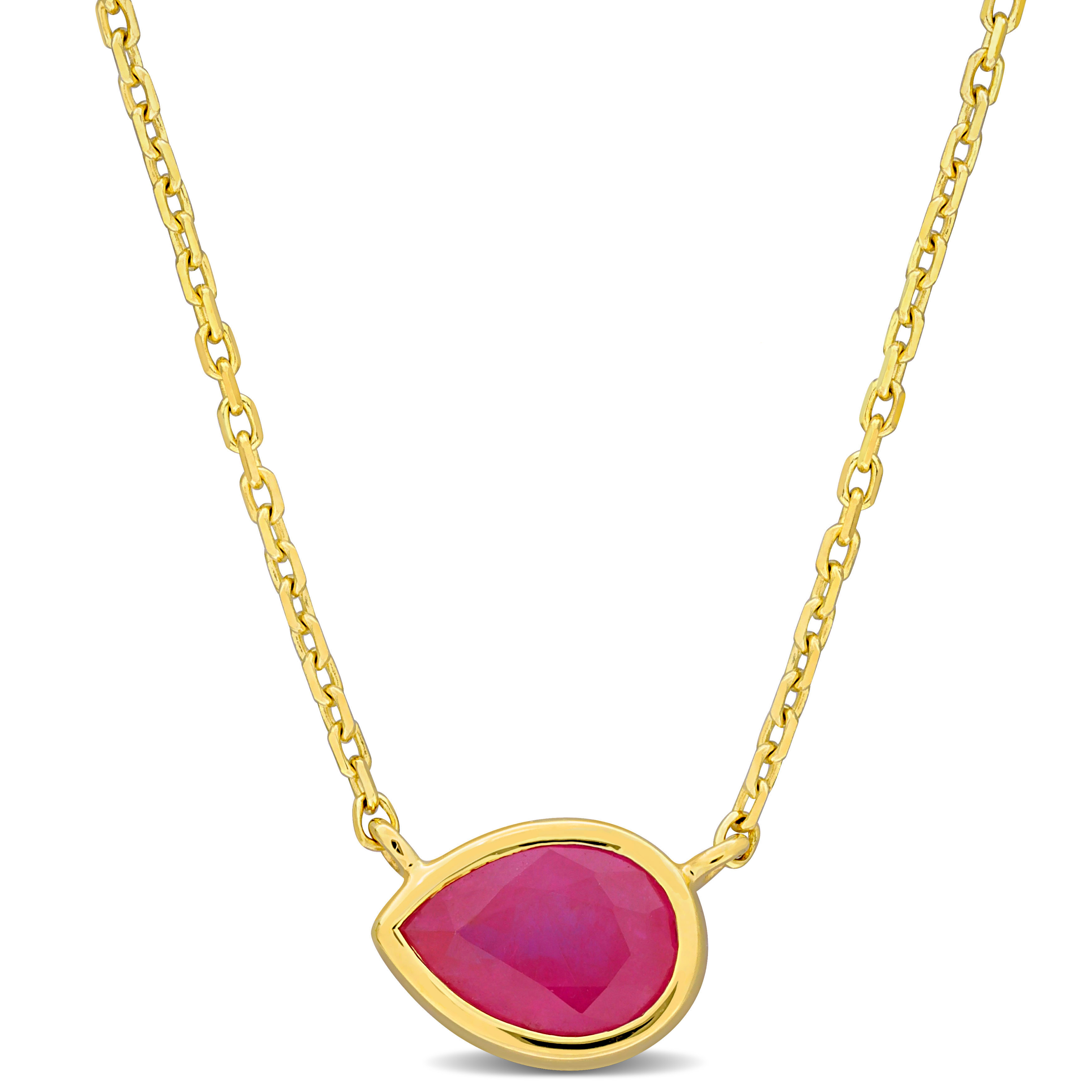 3/4 CT TGW Pear Shape Ruby Mounting Pendant w Chain Necklace in 10k Yellow Gold - 16.5 in