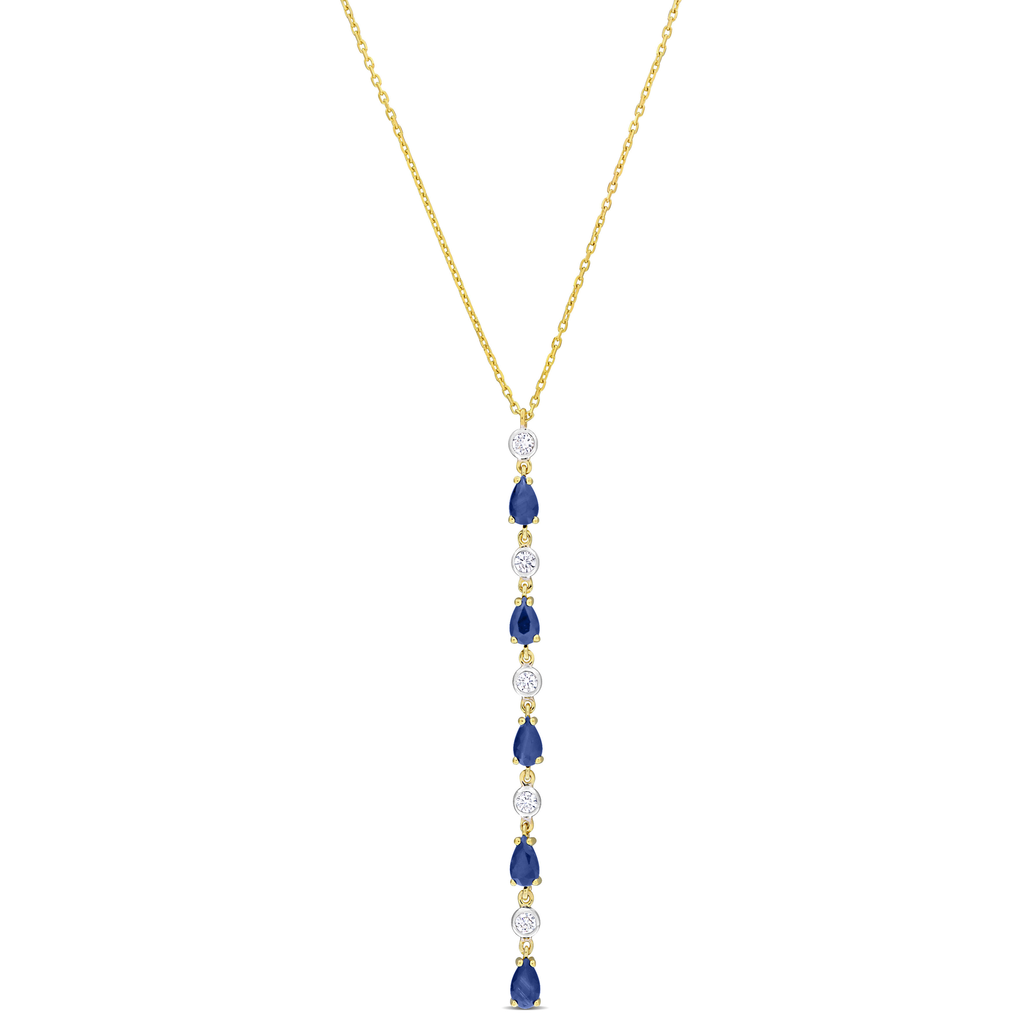 1 1/4 CT TGW Blue Sapphire and 1/4ct TDW Diamond Lariat Necklace in 10k Yellow Gold - 16.5 in.