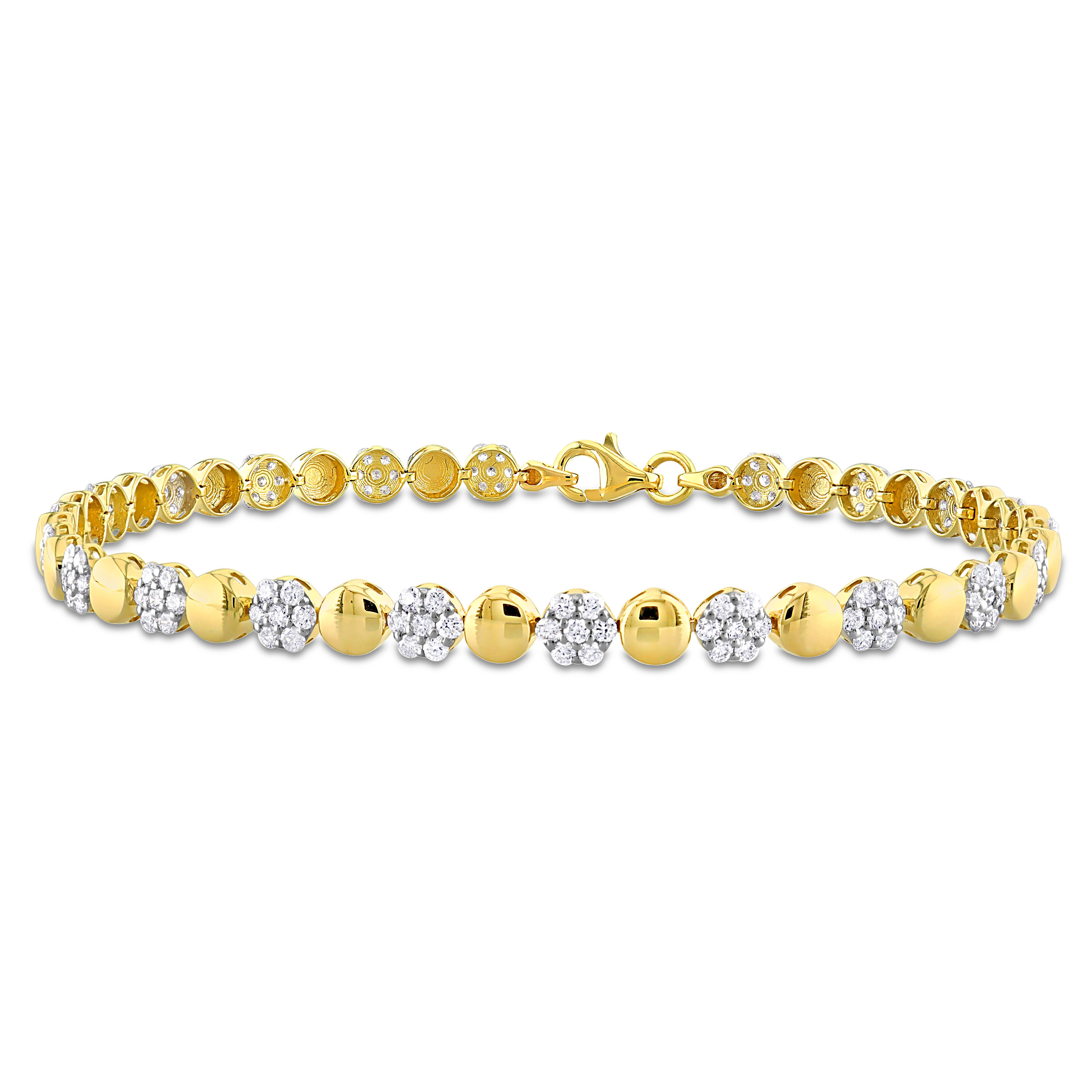 1 3/4 CT TDW Diamond Circle and Flower Design Tennis Bracelet in 10k Yellow Gold - 7.5 in.