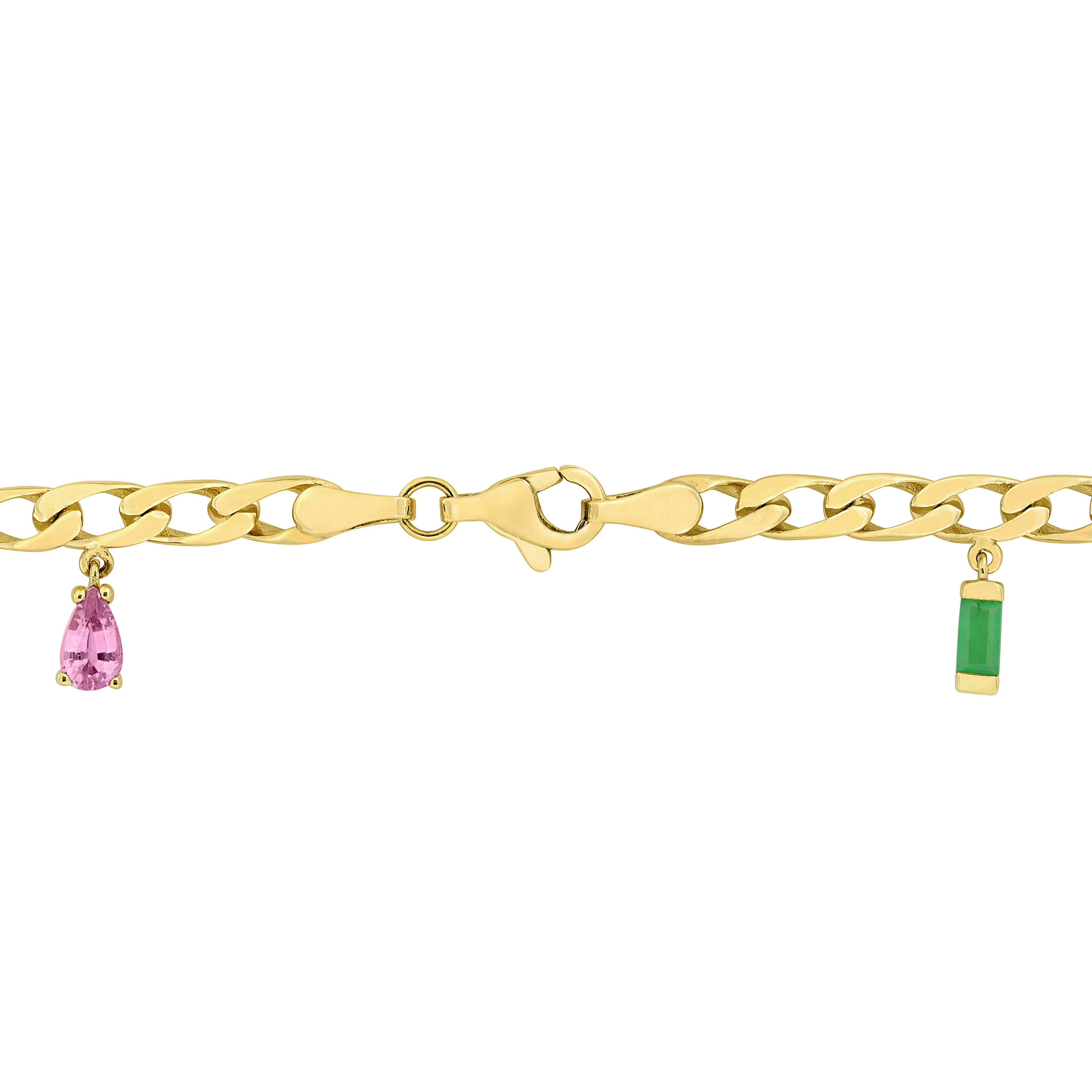 1 1/3 CT TGW Multi-Color Sapphire Ruby Emerald Charm Bracelet in 10k Yellow Gold - 7.5 in.