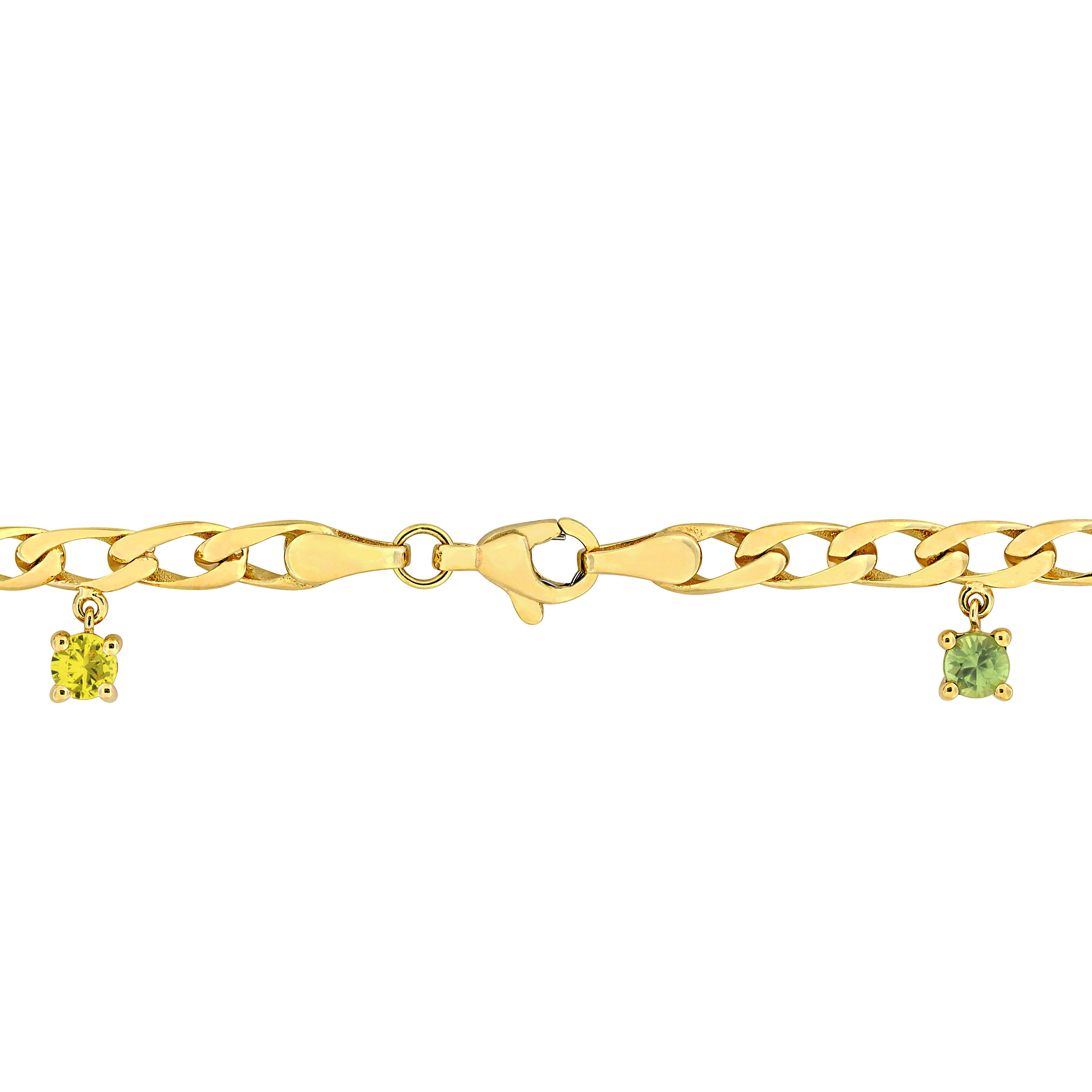 7/8 CT TGW Yellow Green and Orange Sapphire Charm Bracelet in 10k Yellow Gold - 7.5 in.