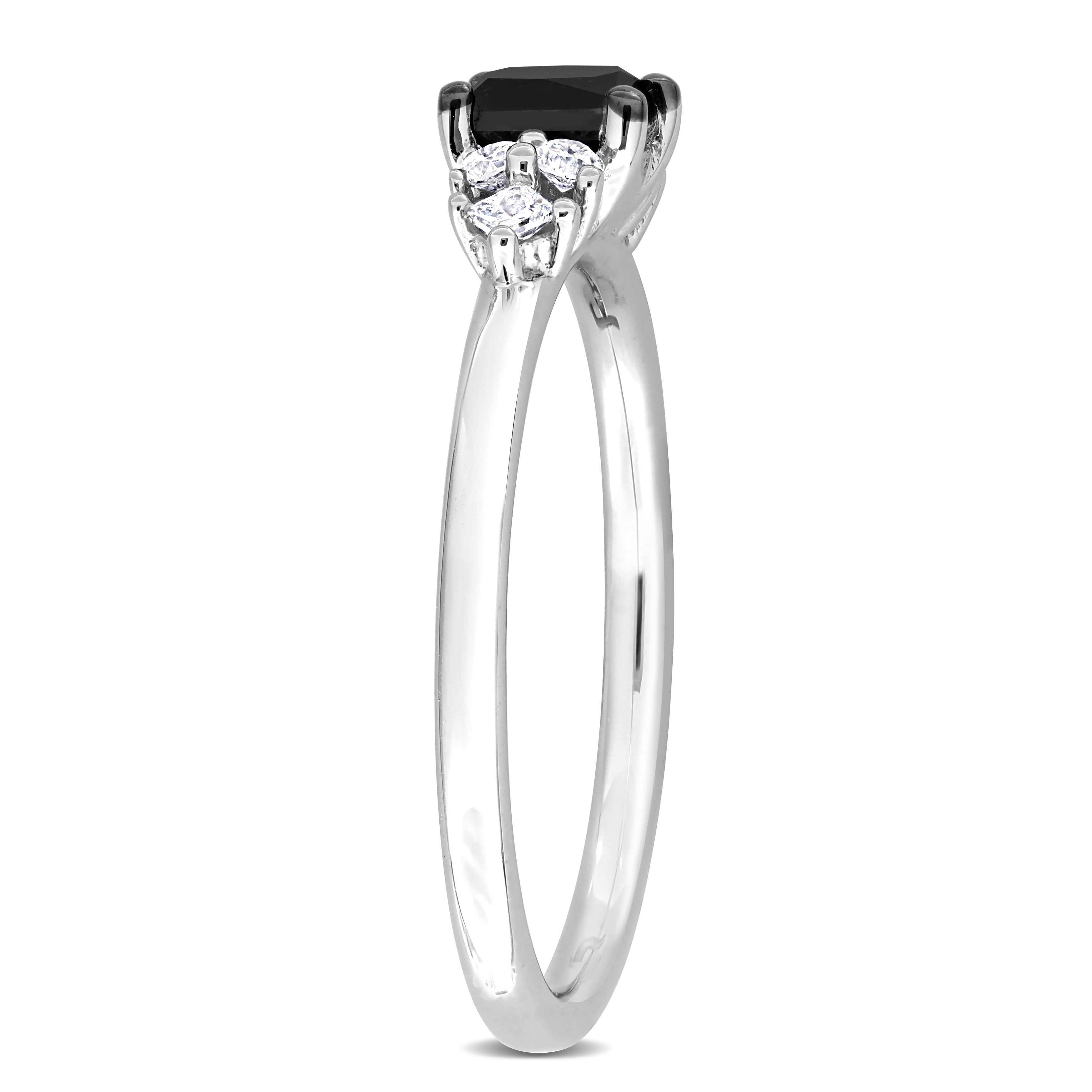 3/4 CT TDW Black and White Princess and Round-Cut Diamond Seven-Stone Ring in 14k White Gold
