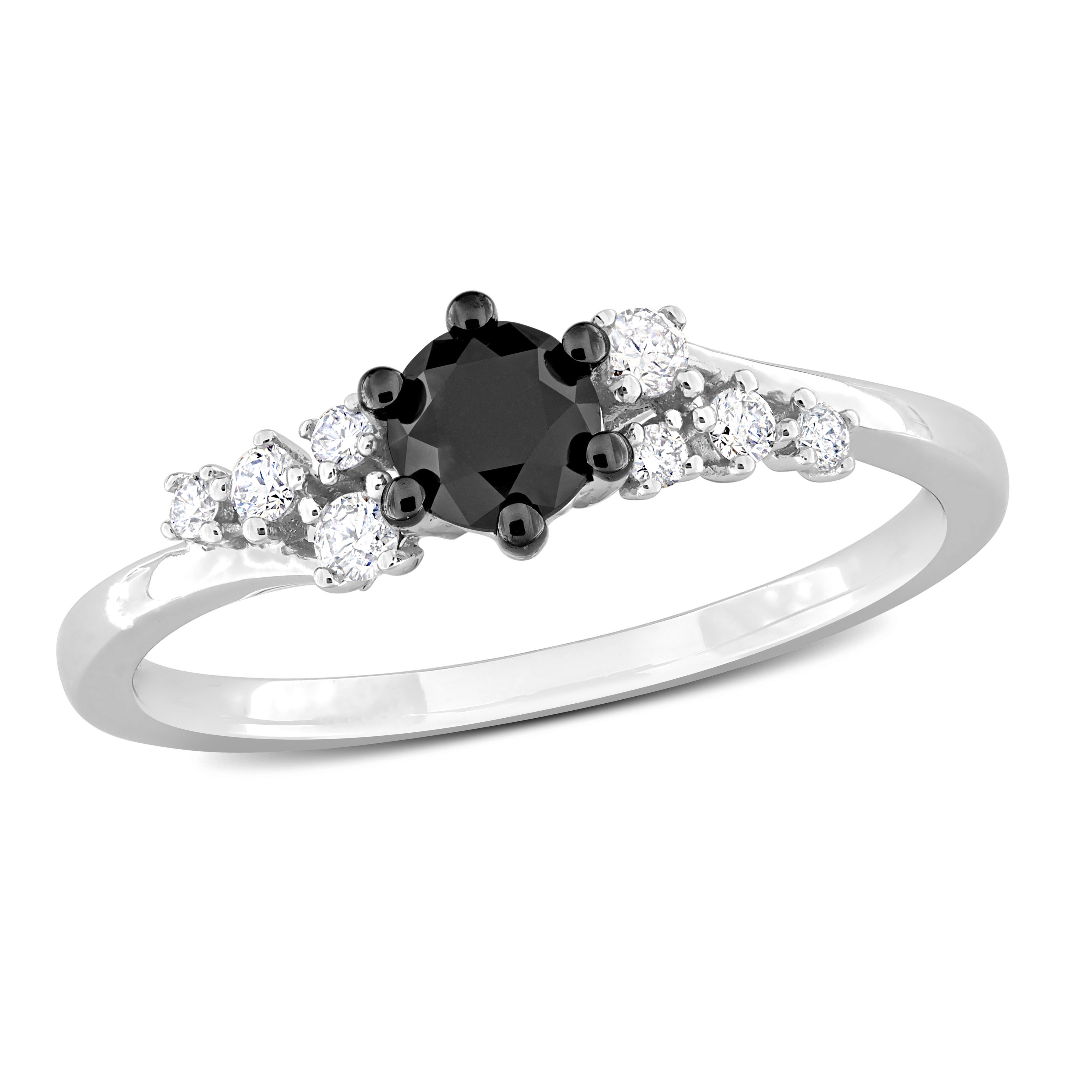 5/8 CT TDW Black and White Diamond Engagement Ring in 14k White Gold