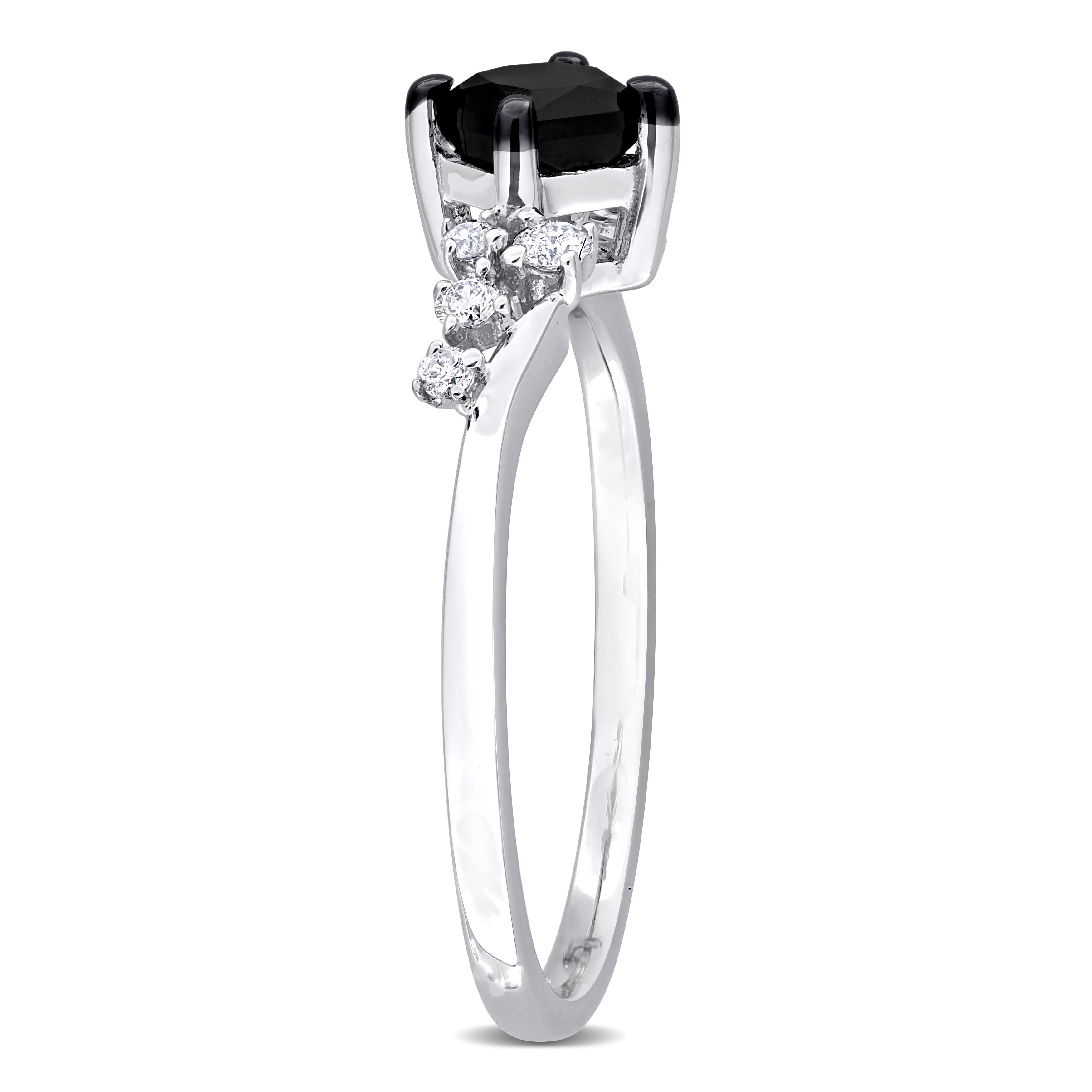 3/4 CT TDW Black and White Princess-Cut and Round-Cut Diamonds Vintage Ring in 14k White Gold