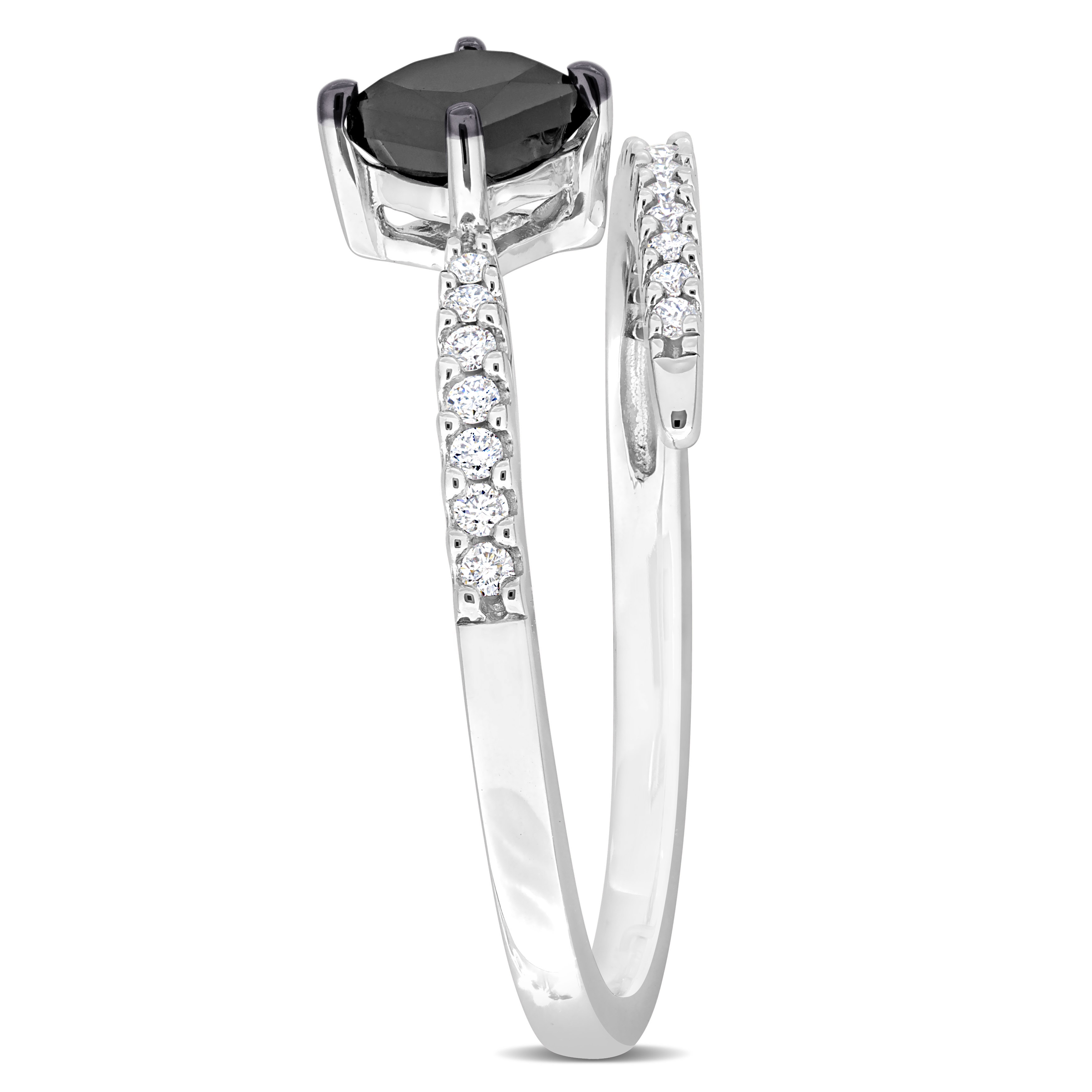 3/4 CT TDW Black and White Princess and Round-Cut Diamond Fashion Ring in 14k White Gold