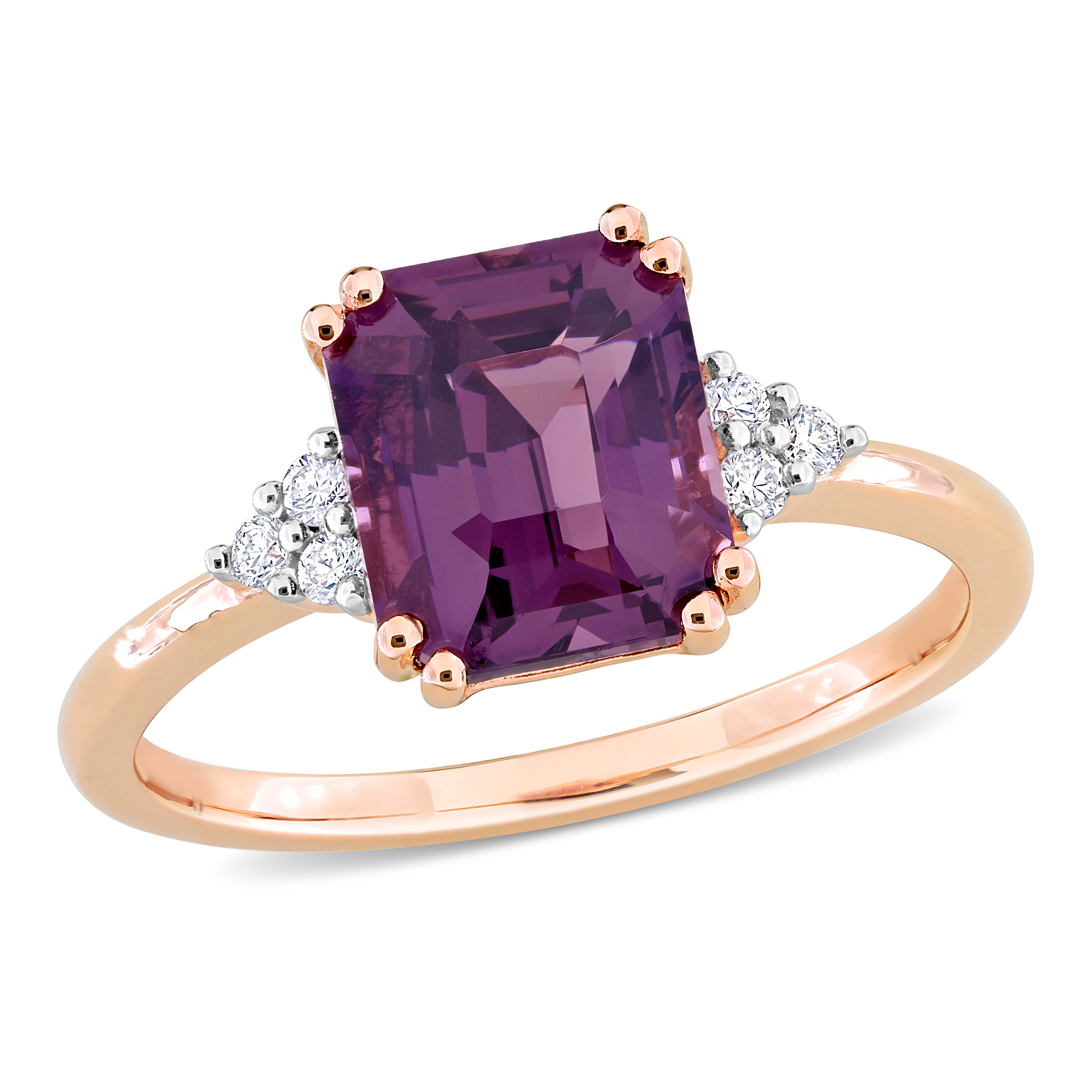 3 CT TGW Octagon-Cut Violet Spinel and 1/10 CT TDW Diamond Cocktail Ring in 14k Rose Gold