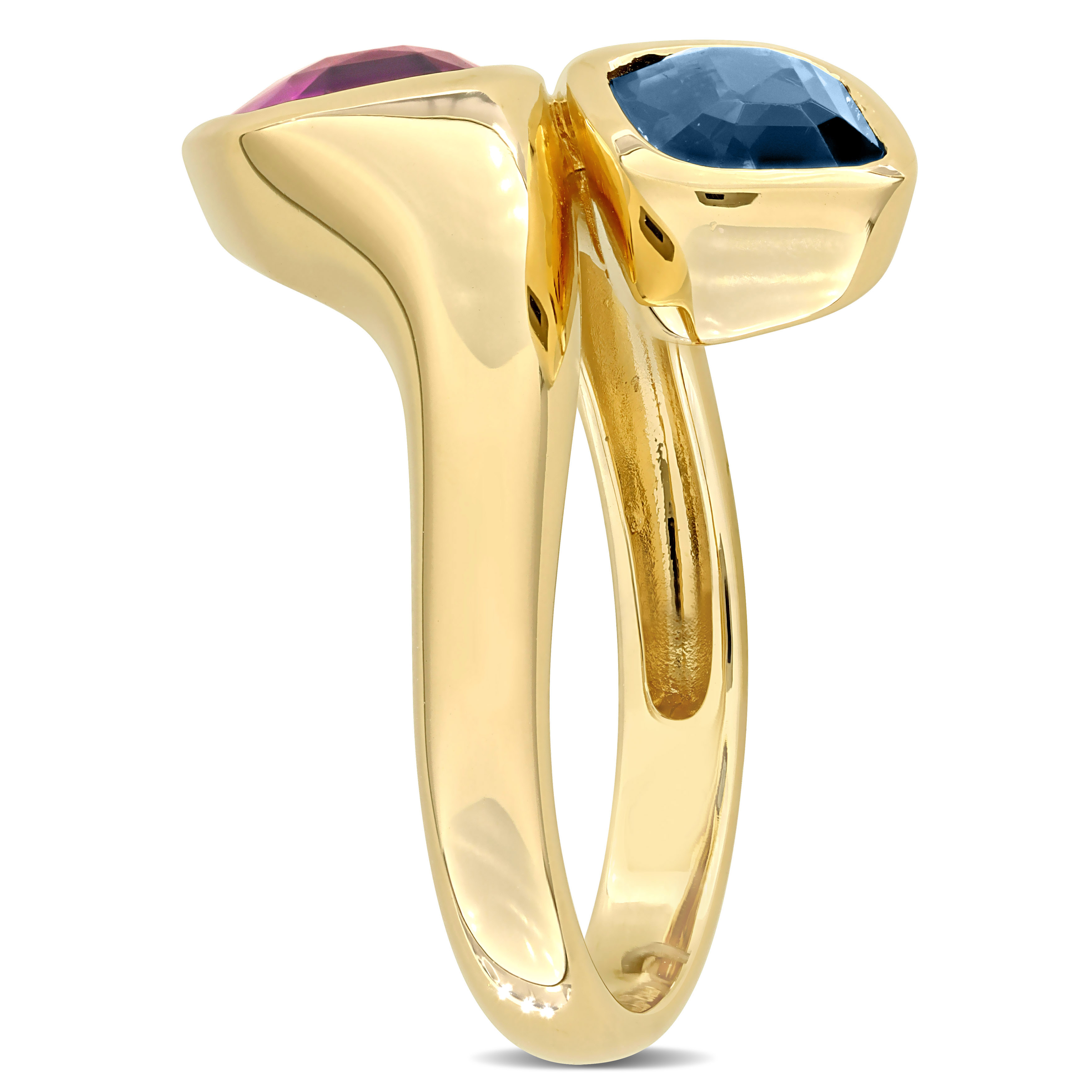 3 2/5 CT TDW Radiant Step-Cut Pink Tourmaline and Blue Spinel Two-Stone Ring in 14k Yellow Gold