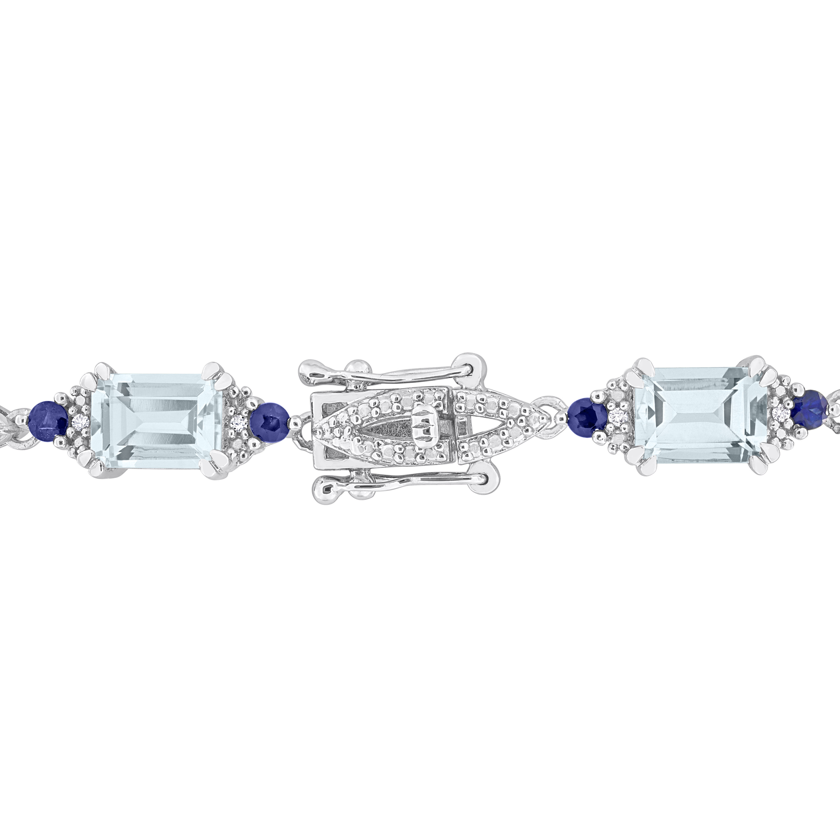 7 1/3 CT TGW Sapphire 1/10 CT TDW Diamond Vintage Bracelet in Sterling Silver - 7.25 in.