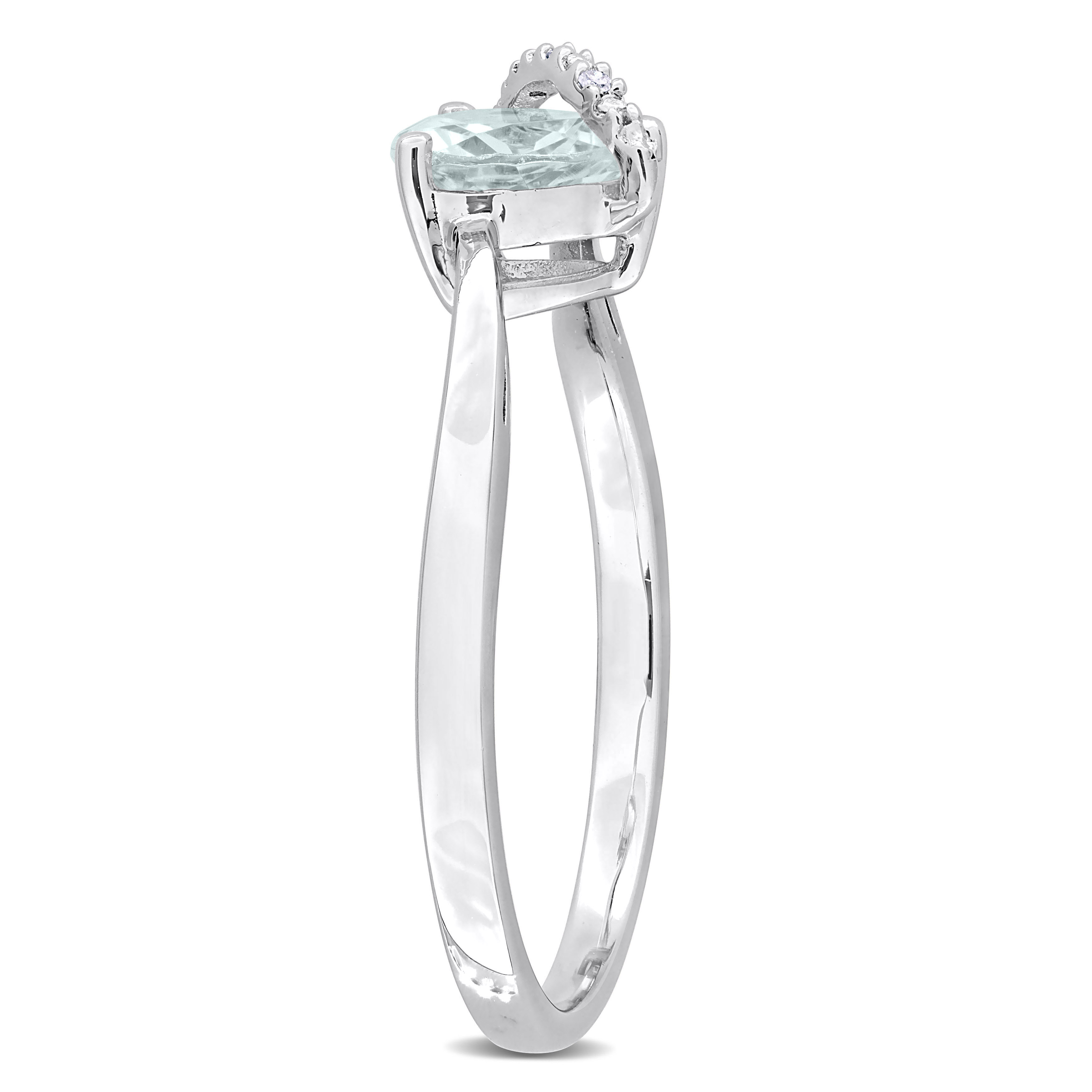 5/8 CT TGW Heart Shape Aquamarine and Diamond Accent Wrap Ring in Sterling Silver