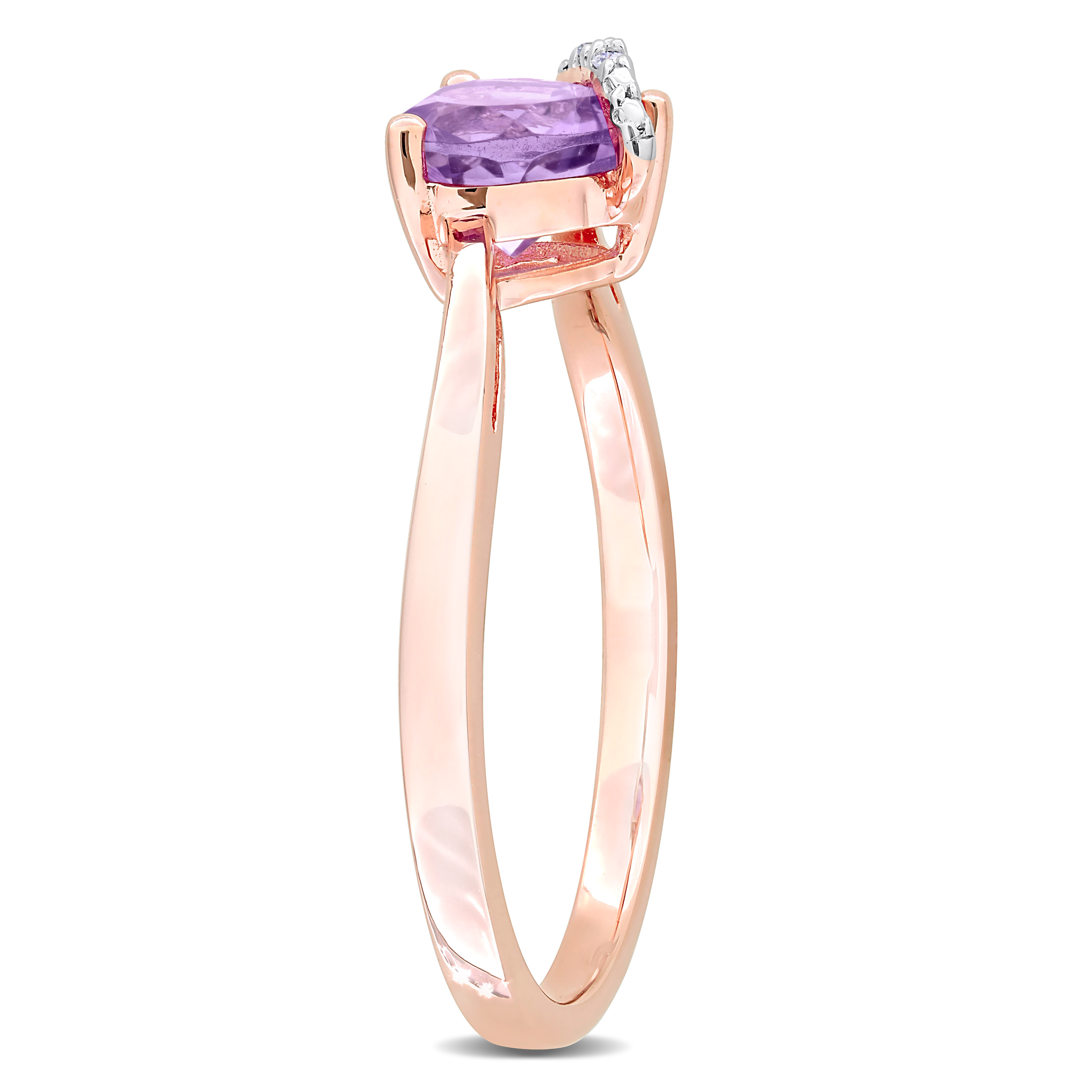 3/5 CT TGW Heart Shape Amethyst and Diamond Accent Wrap Ring in Rose Plated Sterling Silver