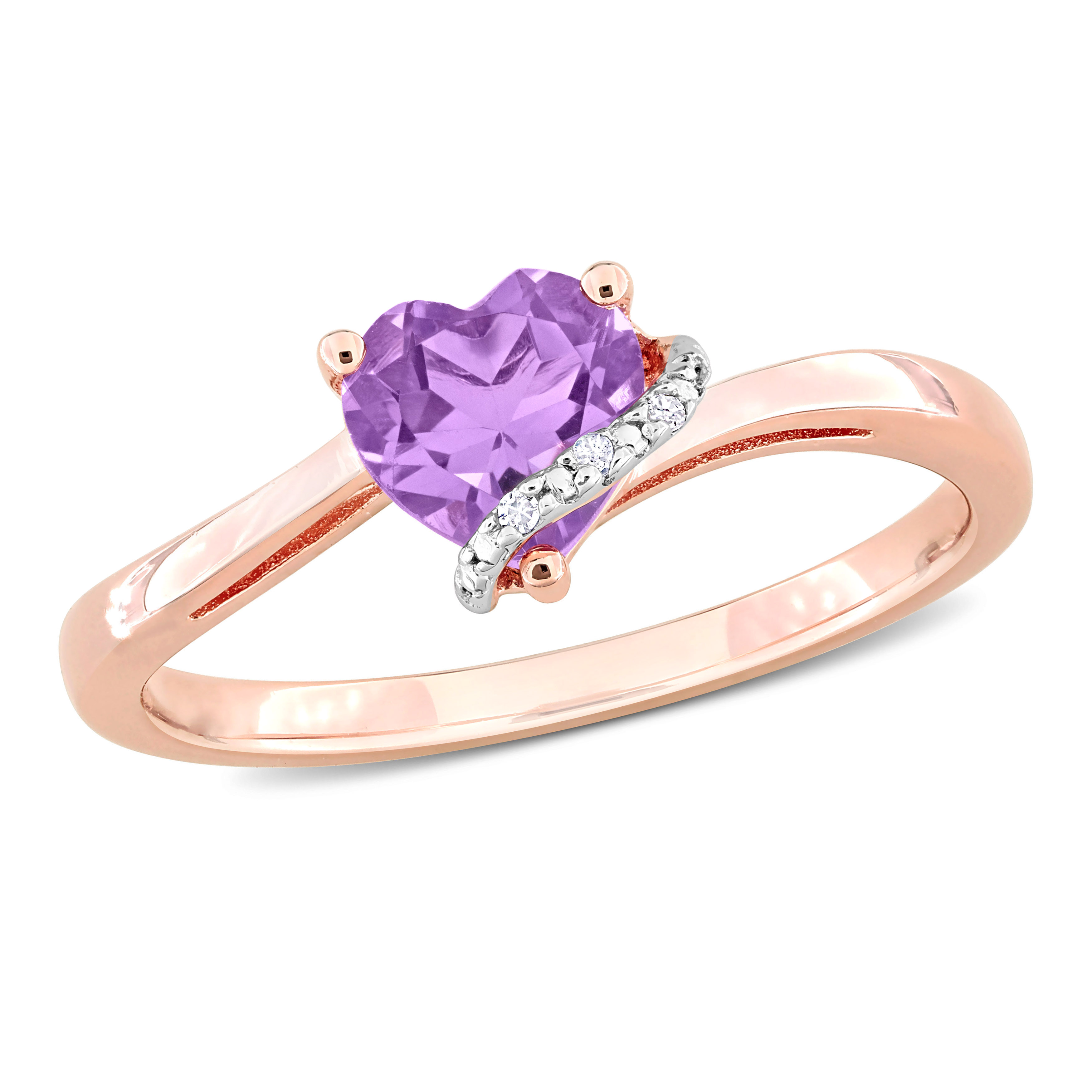 3/5 CT TGW Heart Shape Amethyst and Diamond Accent Wrap Ring in Rose Plated Sterling Silver