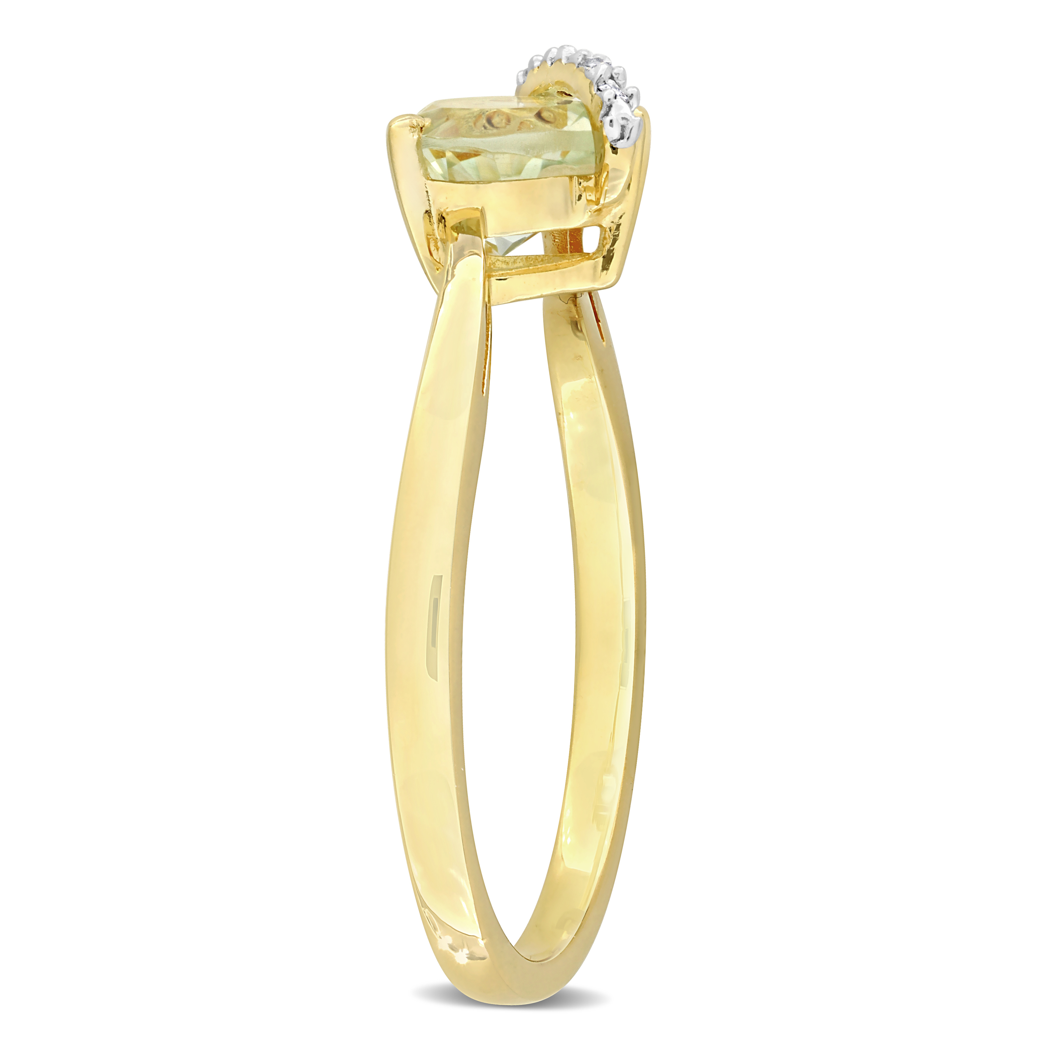 3/4 CT TGW Heart Shape Green Quartz & Diamond Accent Ring in Yellow Plated Sterling Silver
