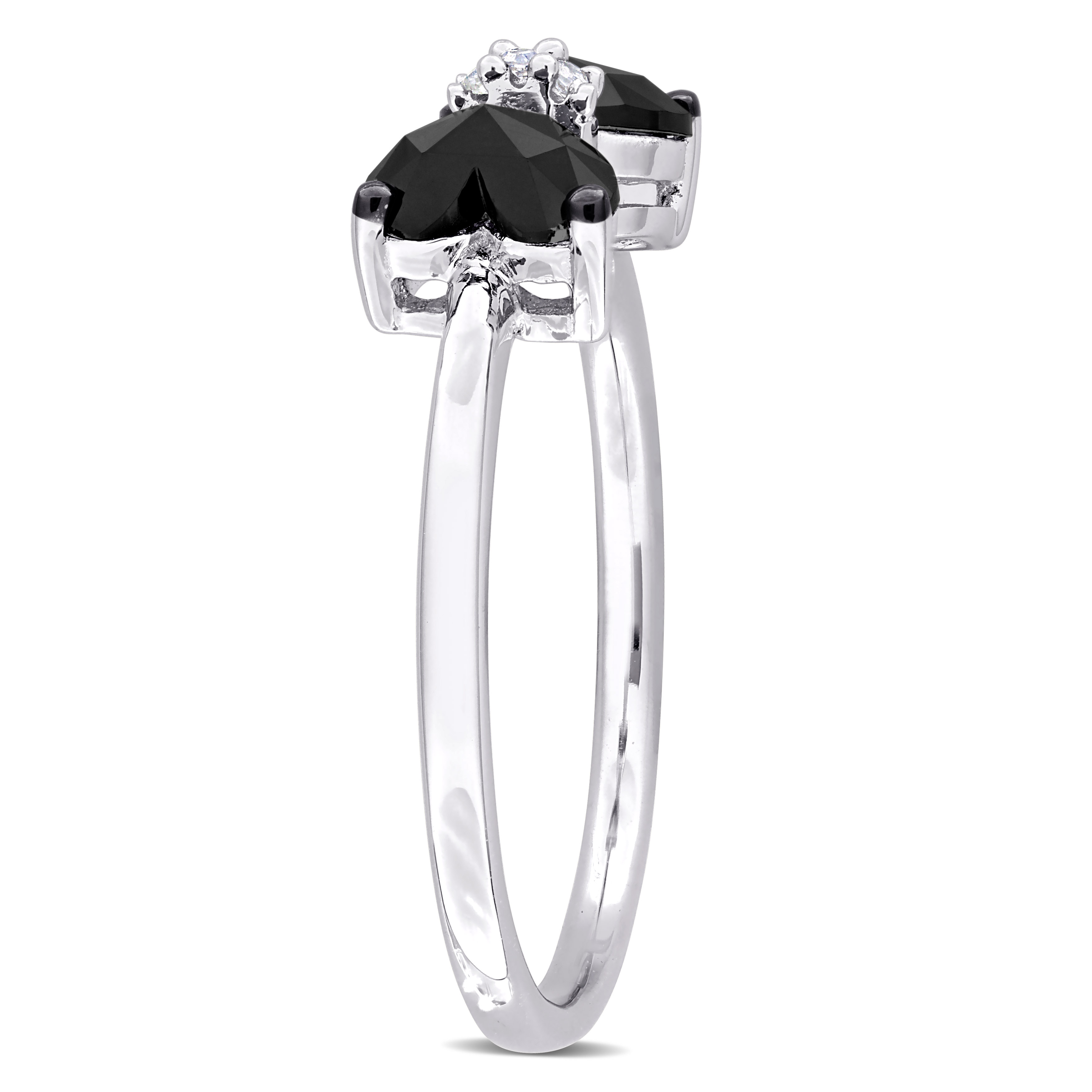 3/4 CT TDW Heart-Shape Black and White Diamond Bow Ring in Sterling Silver