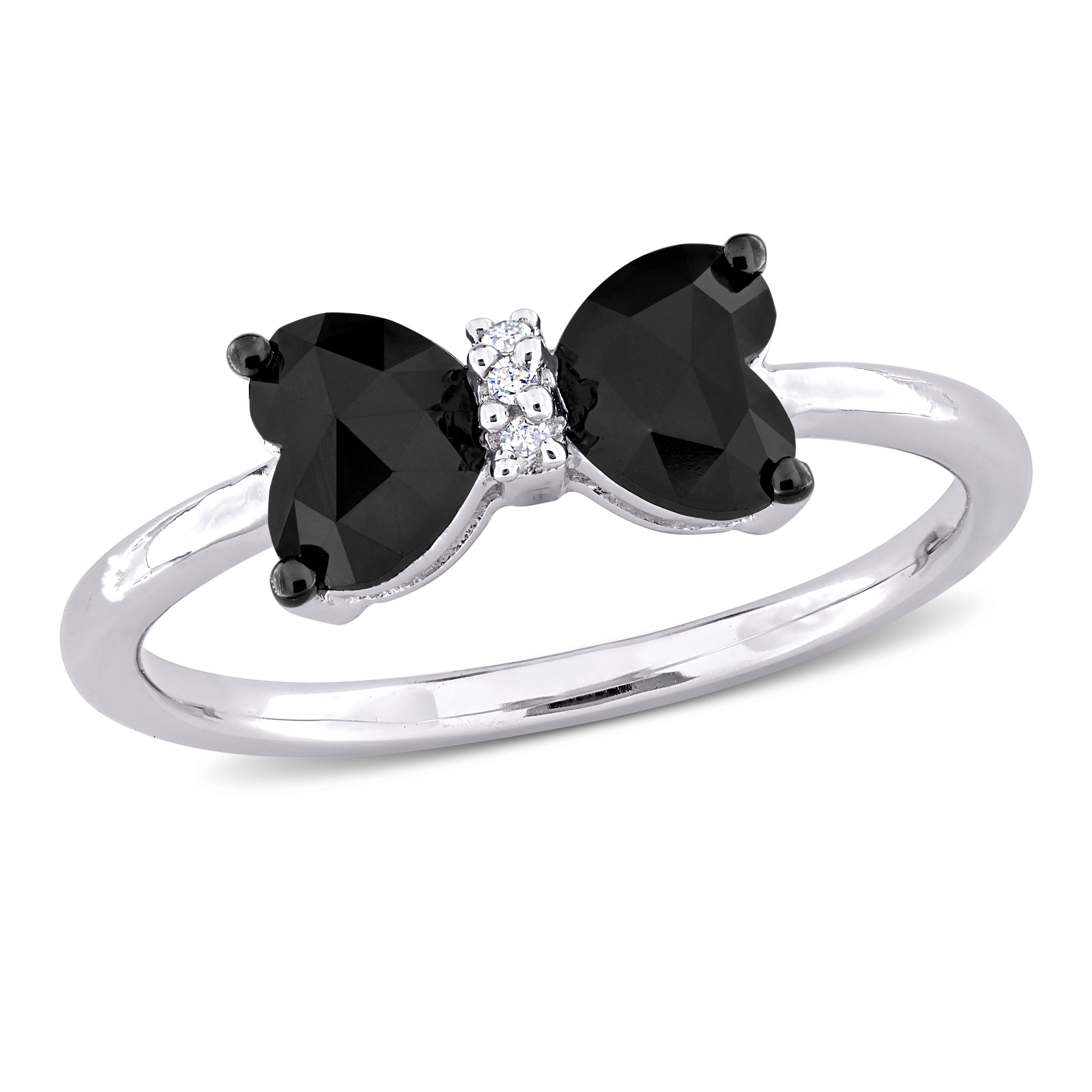 3/4 CT TDW Heart-Shape Black and White Diamond Bow Ring in Sterling Silver