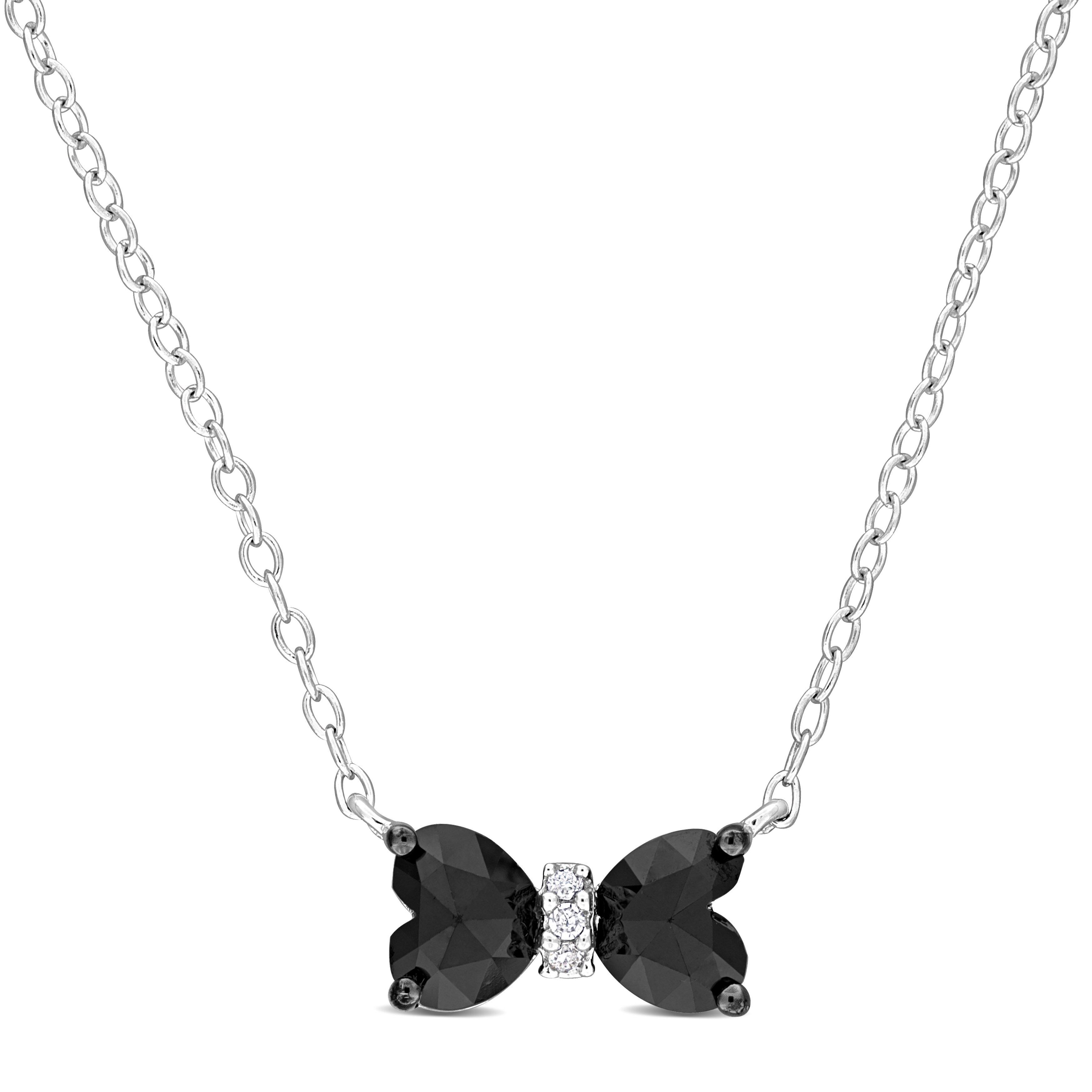 3/4 CT TDW Black and White Diamond Bow Necklace in Sterling Silver - 17 in.