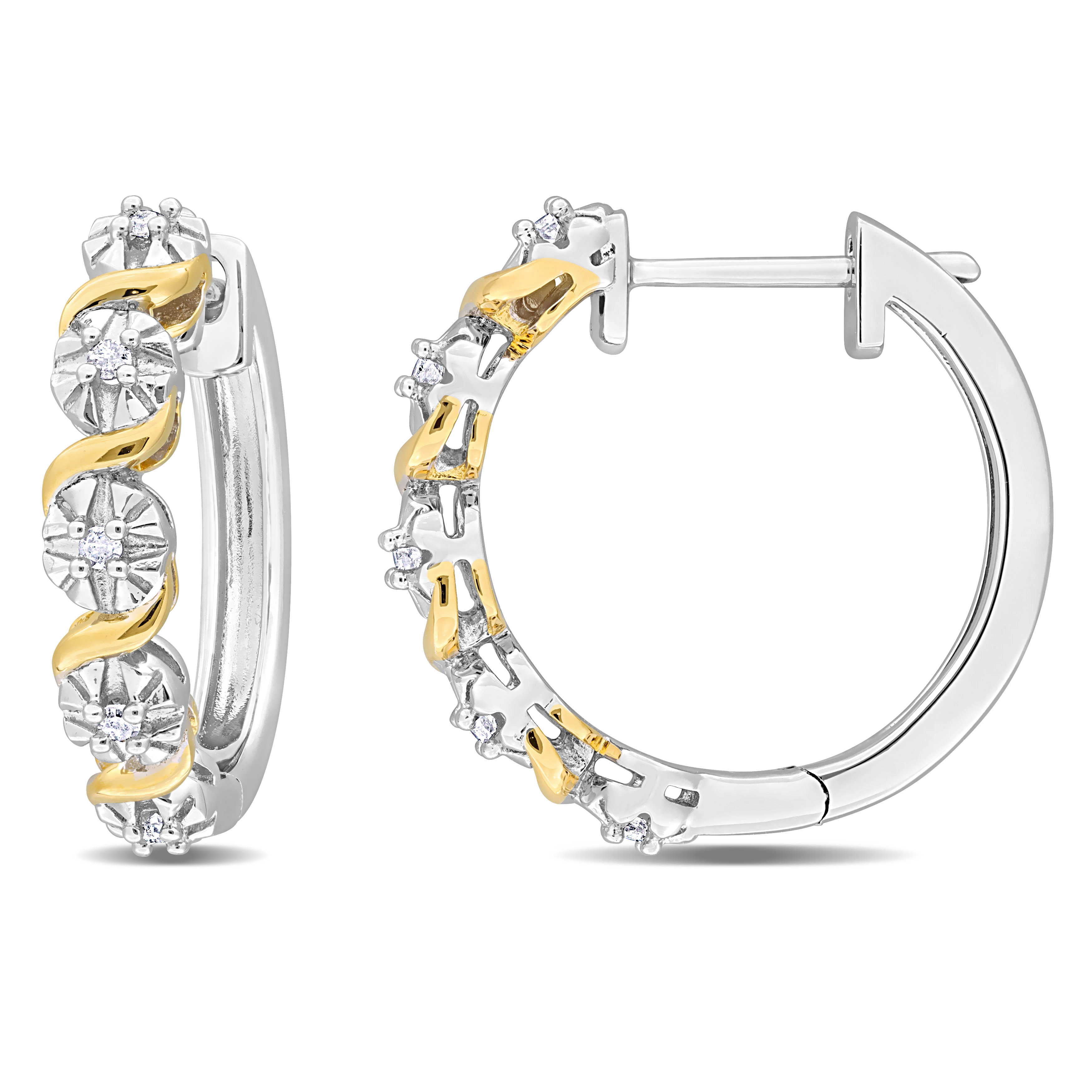 1/6 CT TW Diamond Half Twist Hoop Earrings in Two-Tone Sterling Silver