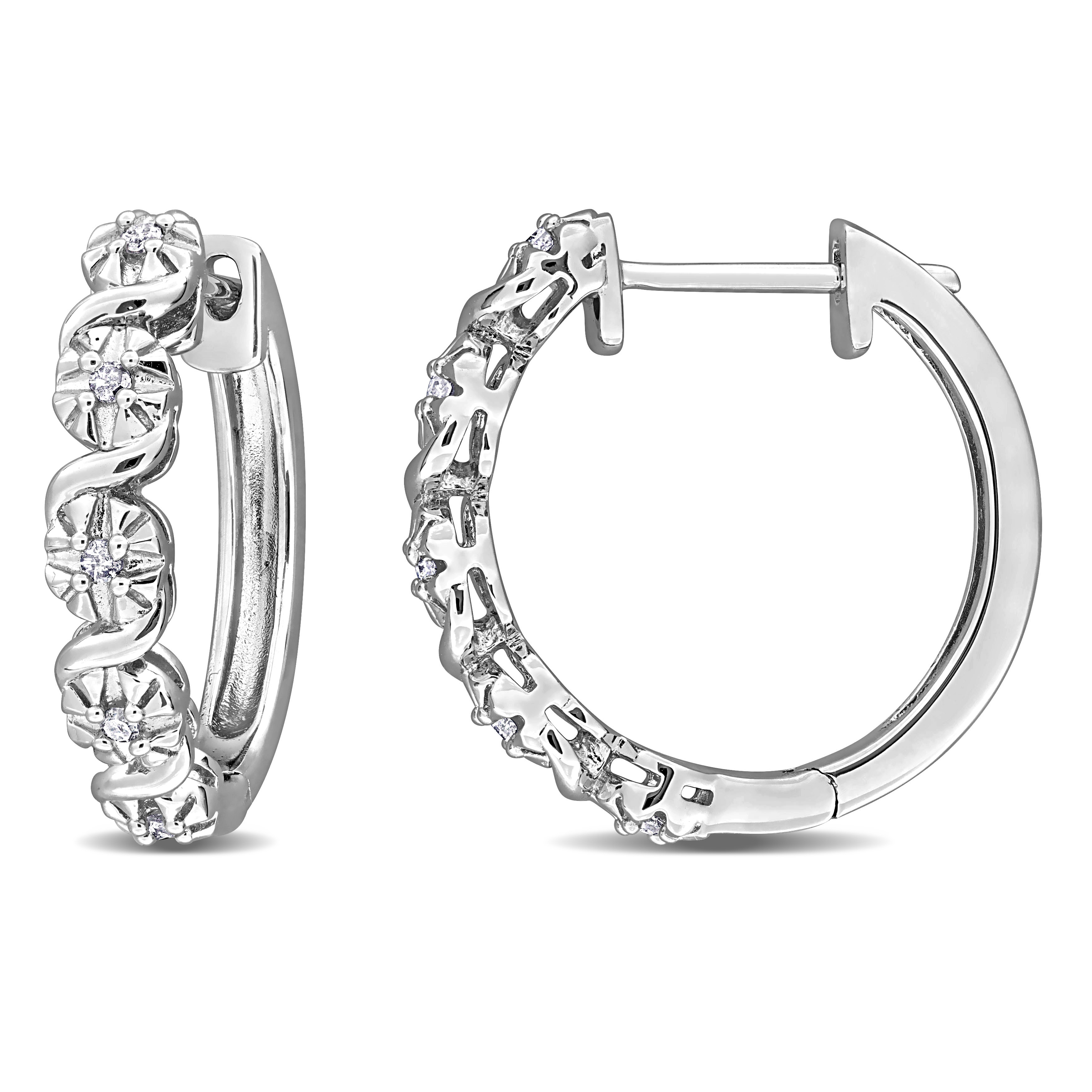 1/6 CT TW Diamond Half Twist Hoop Earrings in Sterling Silver