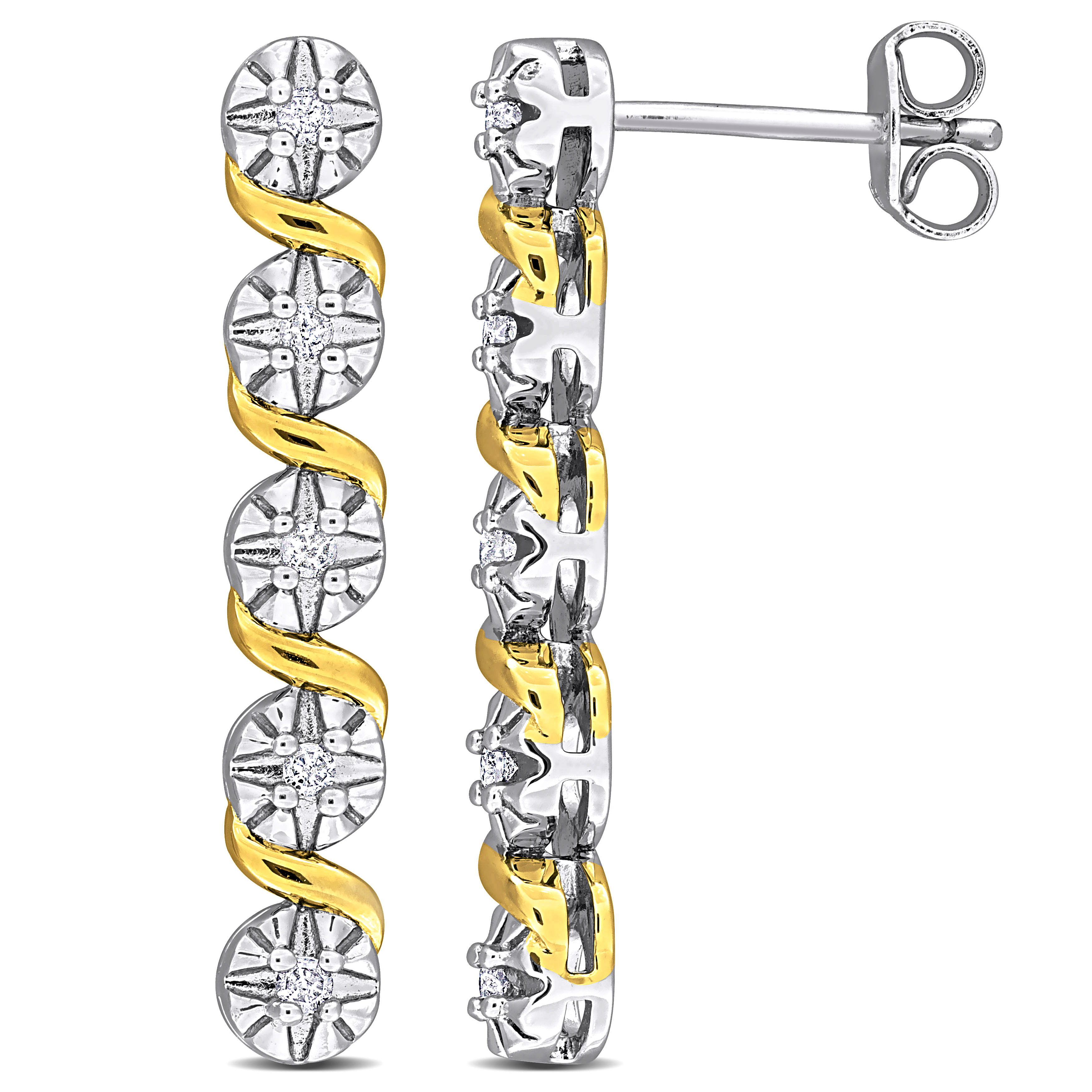 1/6 CT TW Diamond Twist Drop Earrings in Two-Tone Sterling Silver