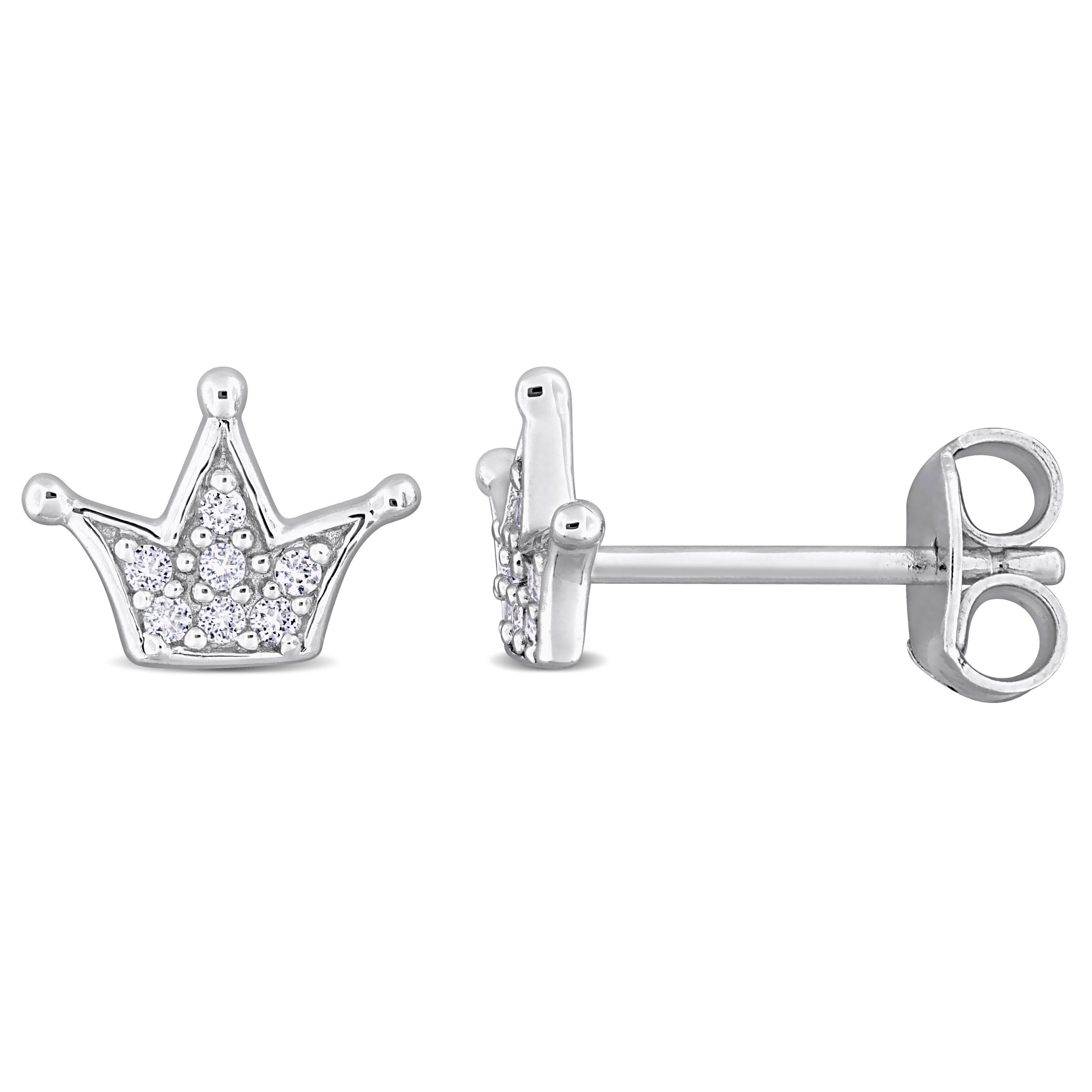 1/7 CT TGW Created White Sapphire Crown Stud Earrings in Sterling Silver