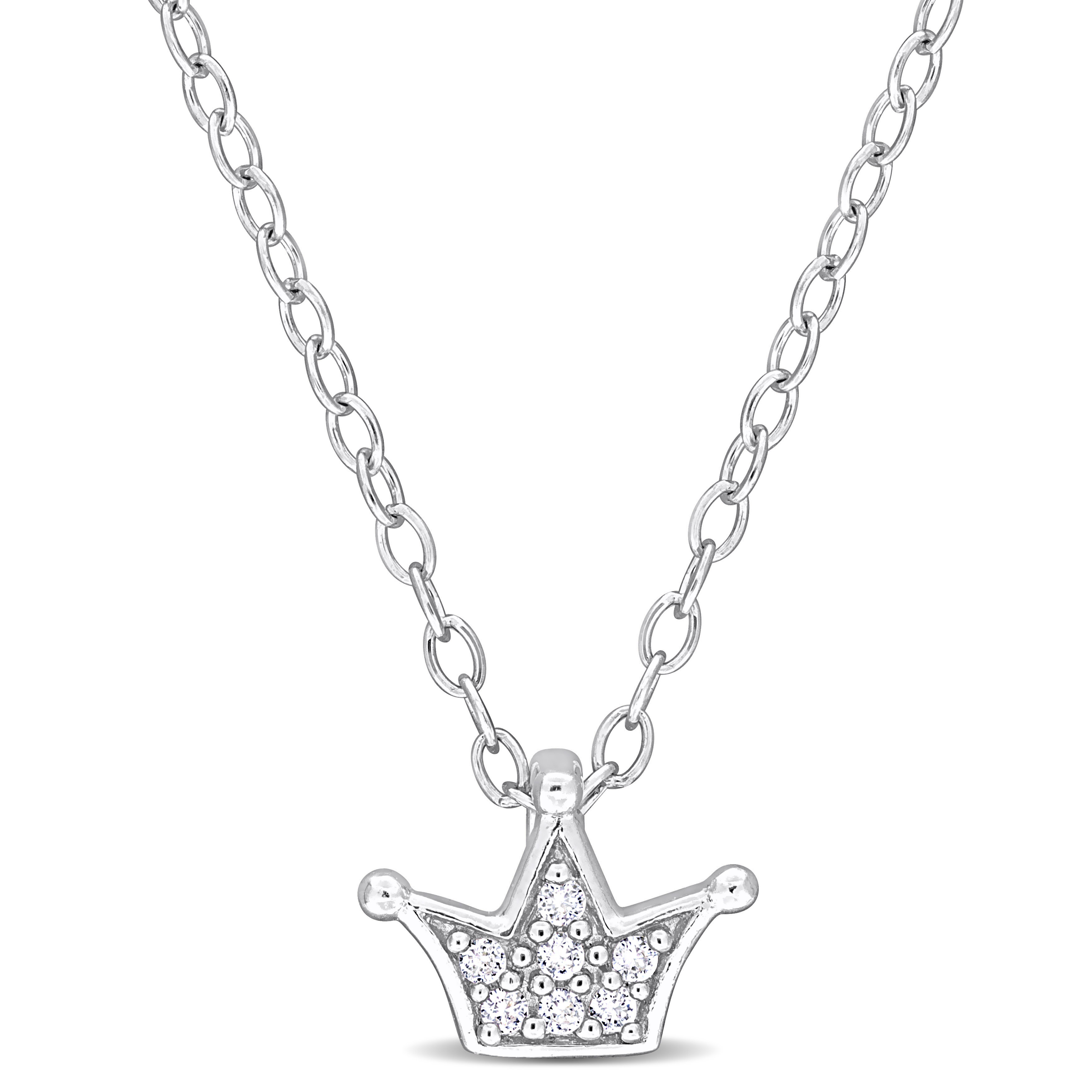 1/10 CT TGW Created White Sapphire Crown Pendant with Chain in Sterling Silver