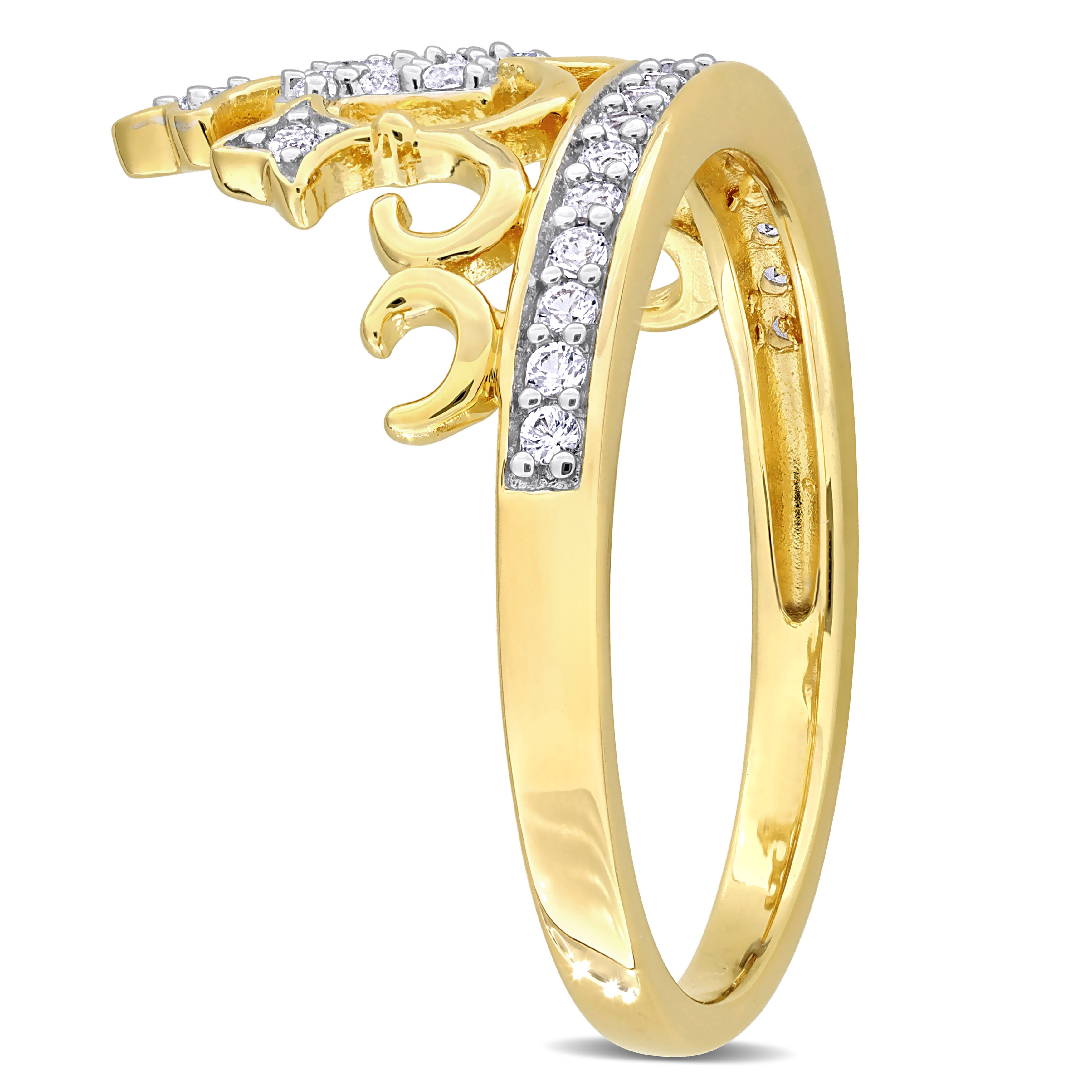 1/3 CT TGW Created White Sapphire '15' Crown Ring in Yellow Plated Sterling Silver