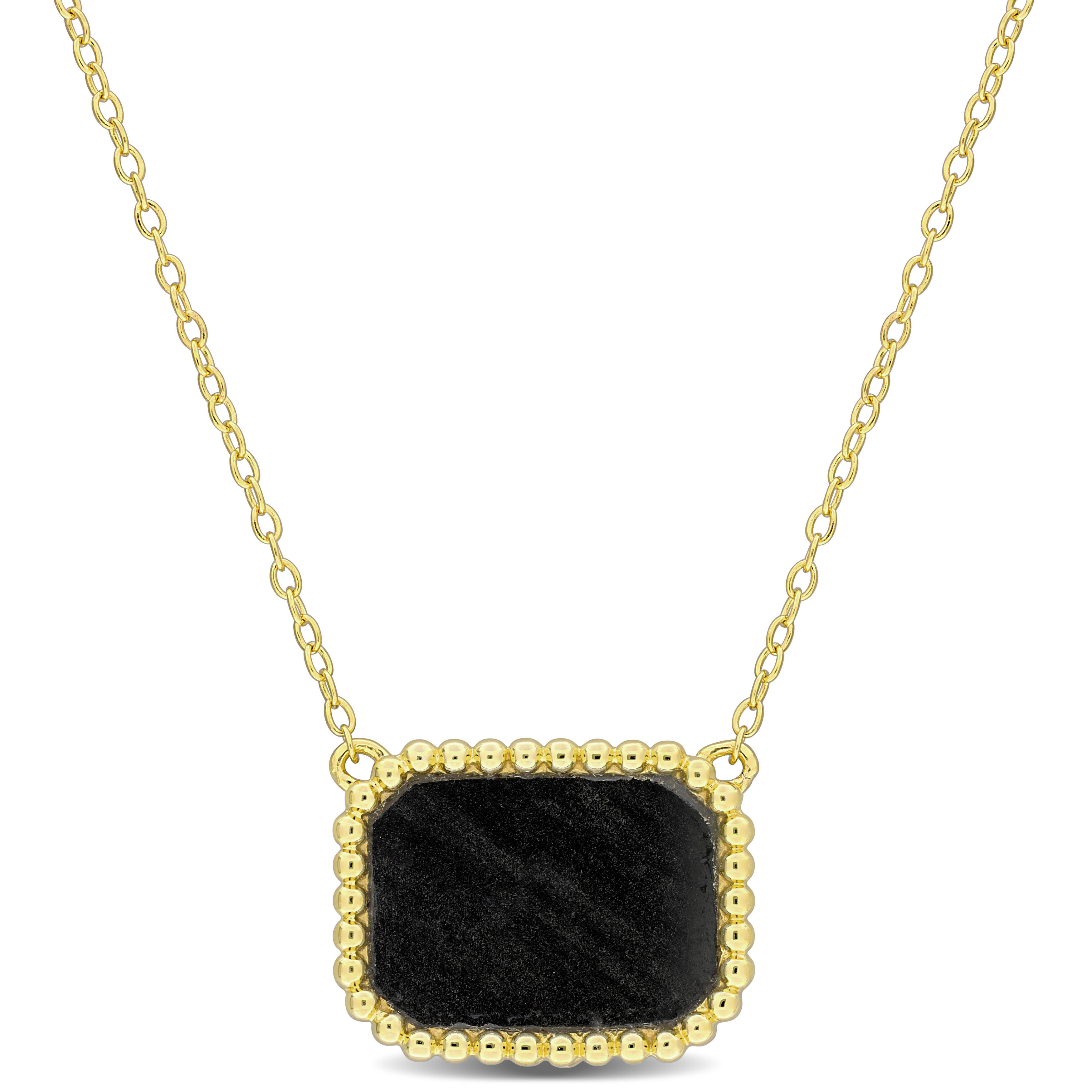 5 CT TGW Octagon Shape Hematite Necklace With Beaded Halo in Yellow Plated Sterling Silver - 17 in.