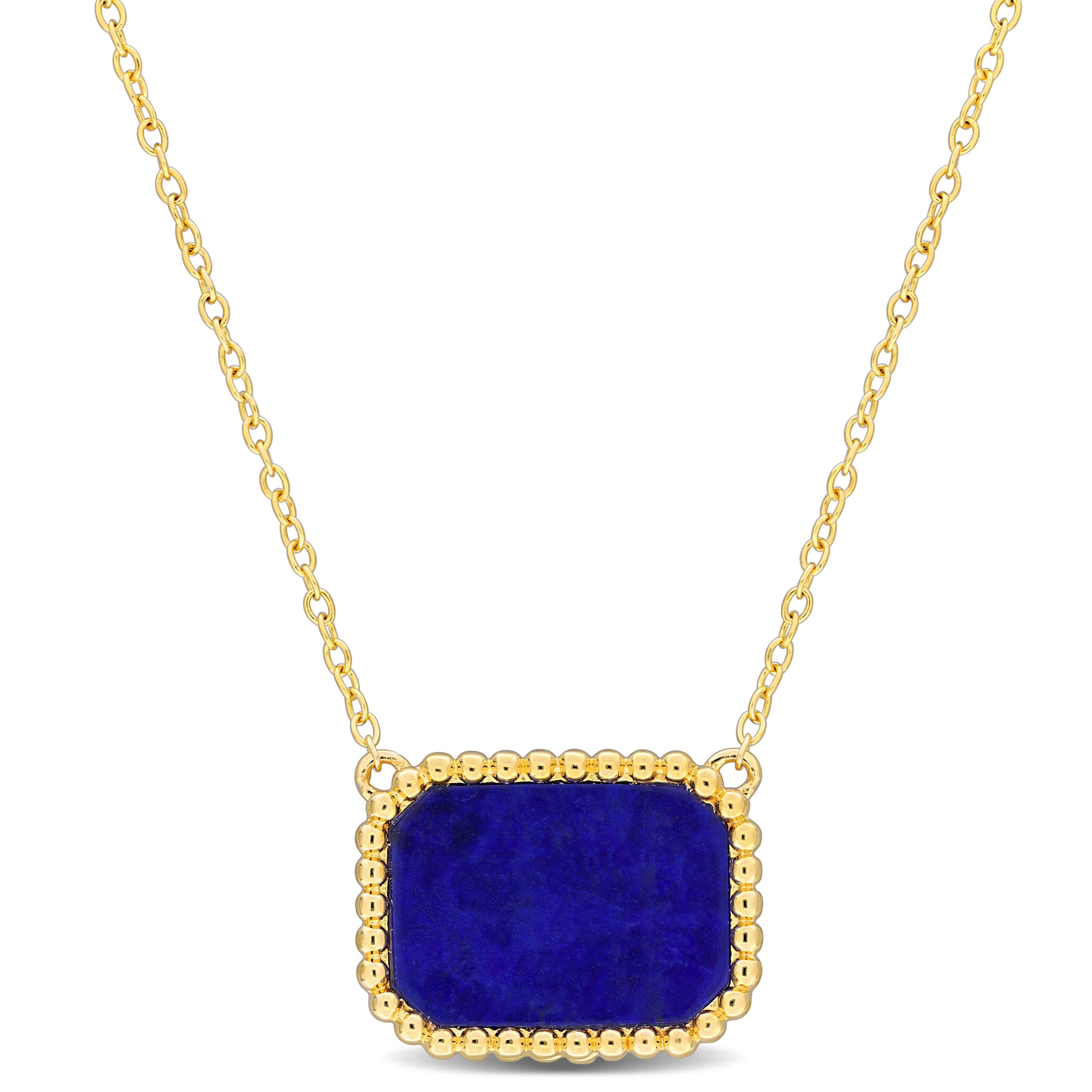 5 CT TGW Octagon Shape Lapis Necklace With Beaded Halo in Yellow Plated Sterling Silver - 17 in.