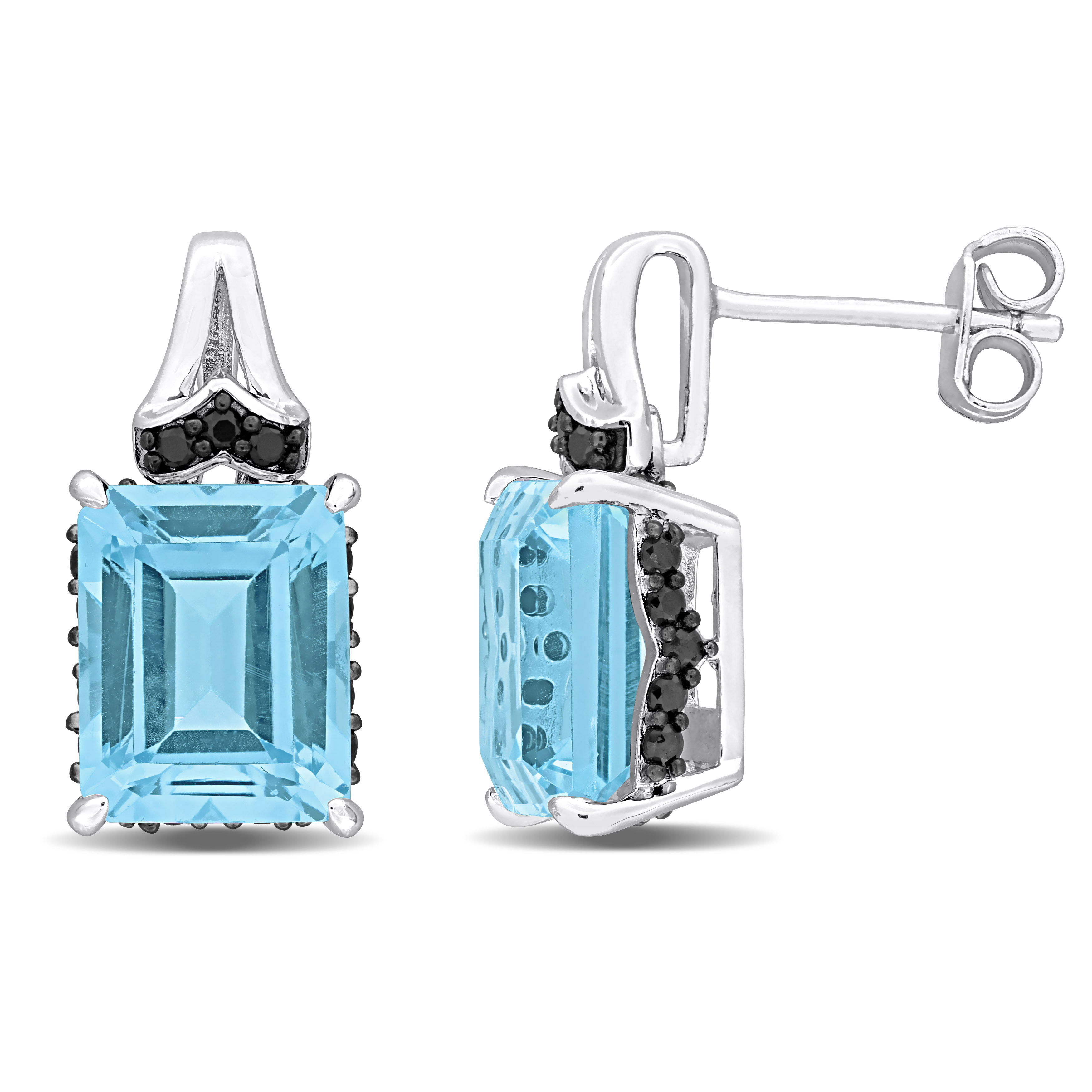 8 5/8ct TGW Sky Blue Topaz & Black Sapphire Baguette Stud Earrings in Sterling Silver with Black Rhodium