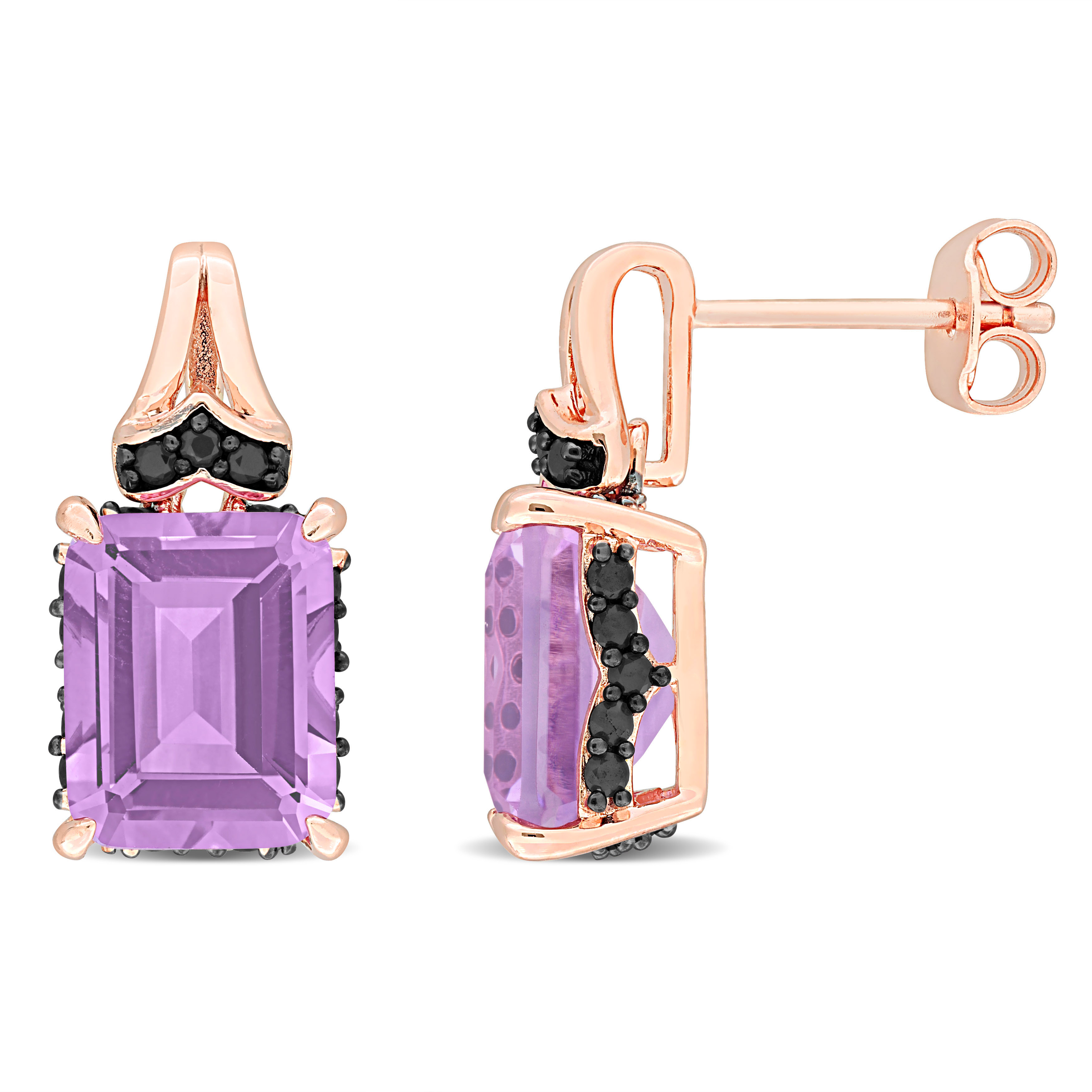 6 3/4ct TGW Rose de France Black Sapphire Earrings in Rose Plated Sterling Silver with Black Rhodium