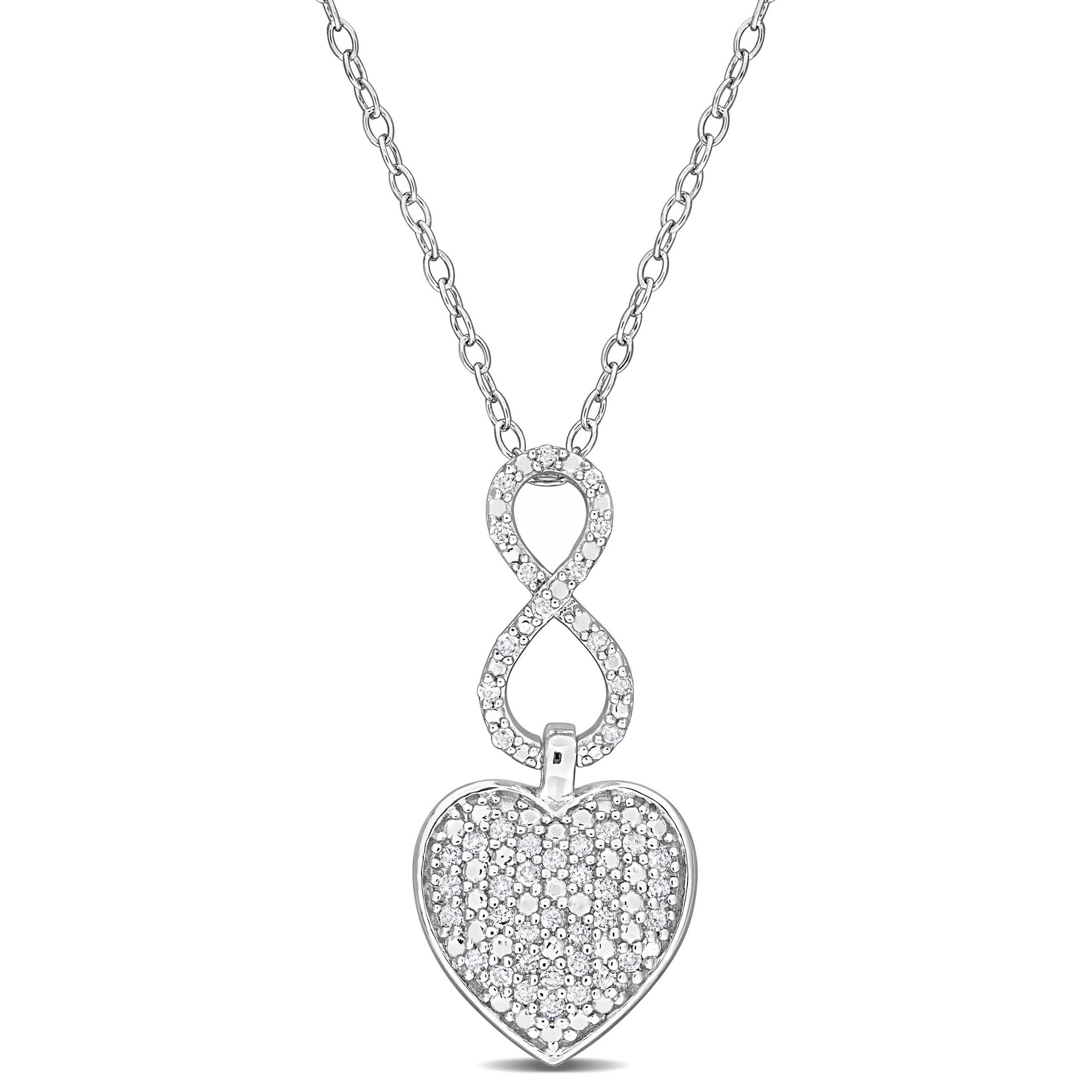 1/4 CT TDW Diamond Infinity Heart Pendant w Round Cable Chain in Sterling Silver - 18 in.