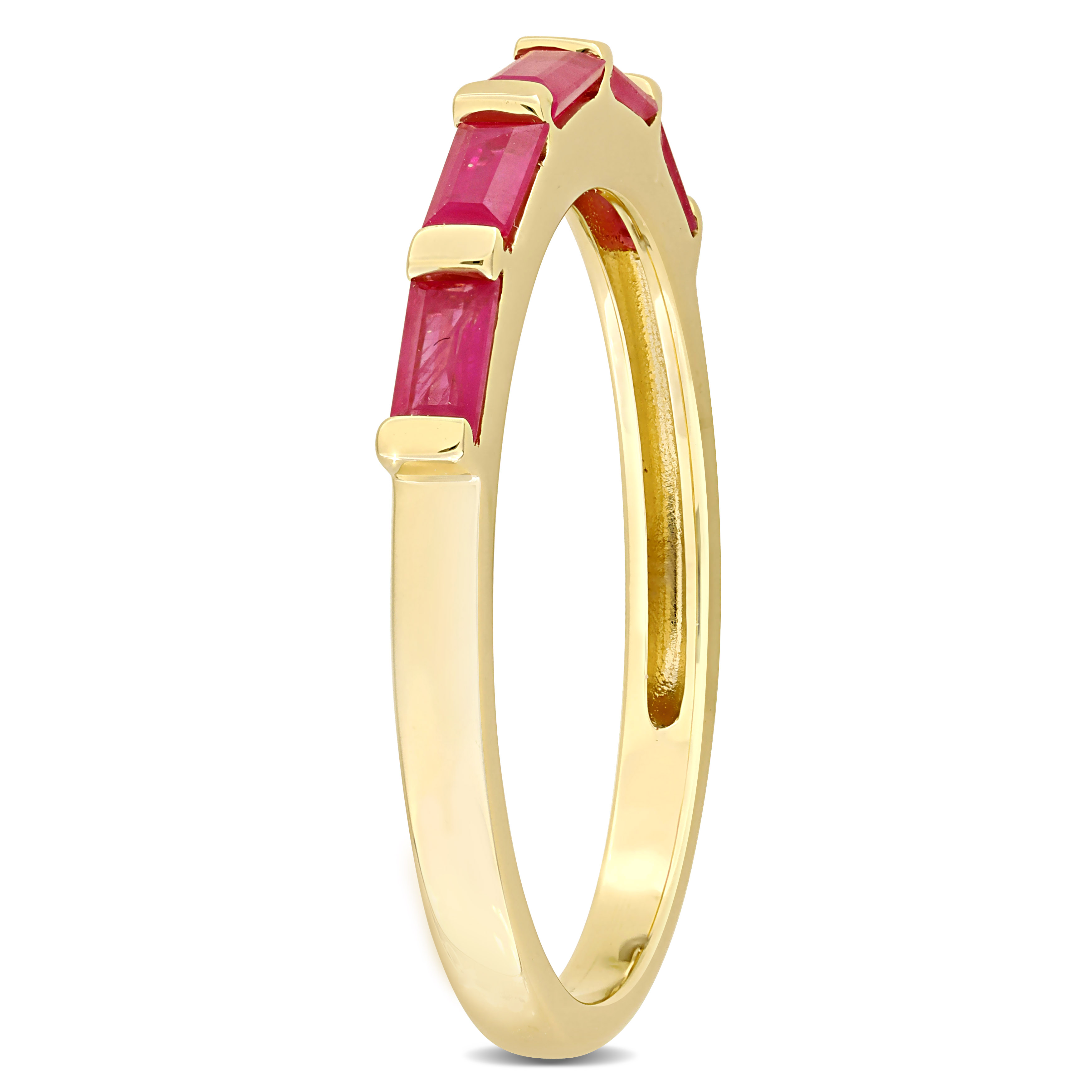 4/5 CT TGW Baguette-Cut Ruby Anniversary Band in 10k Yellow Gold